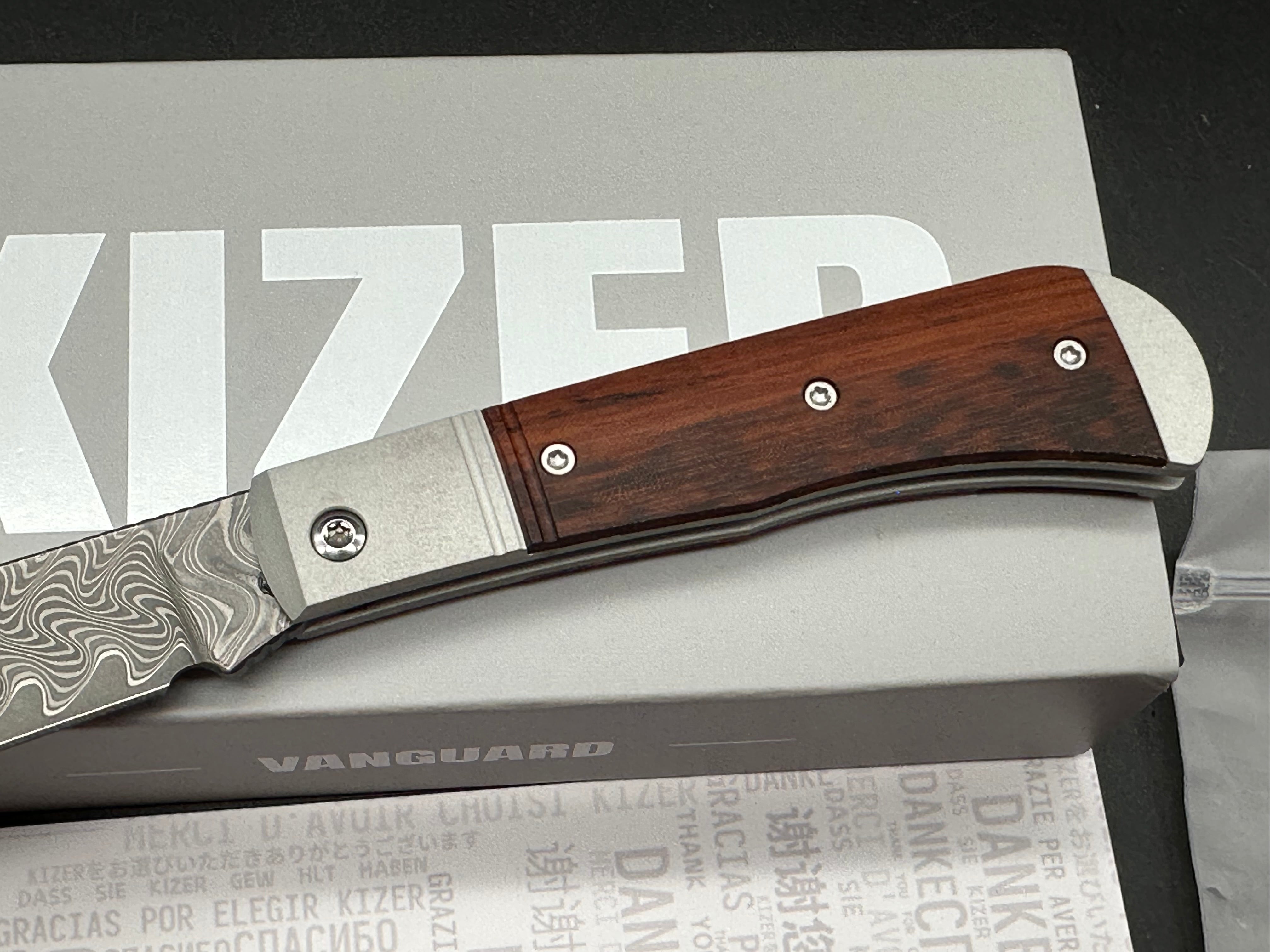Kizer Trestle | Damascus | Aluminum & Leopard Wood