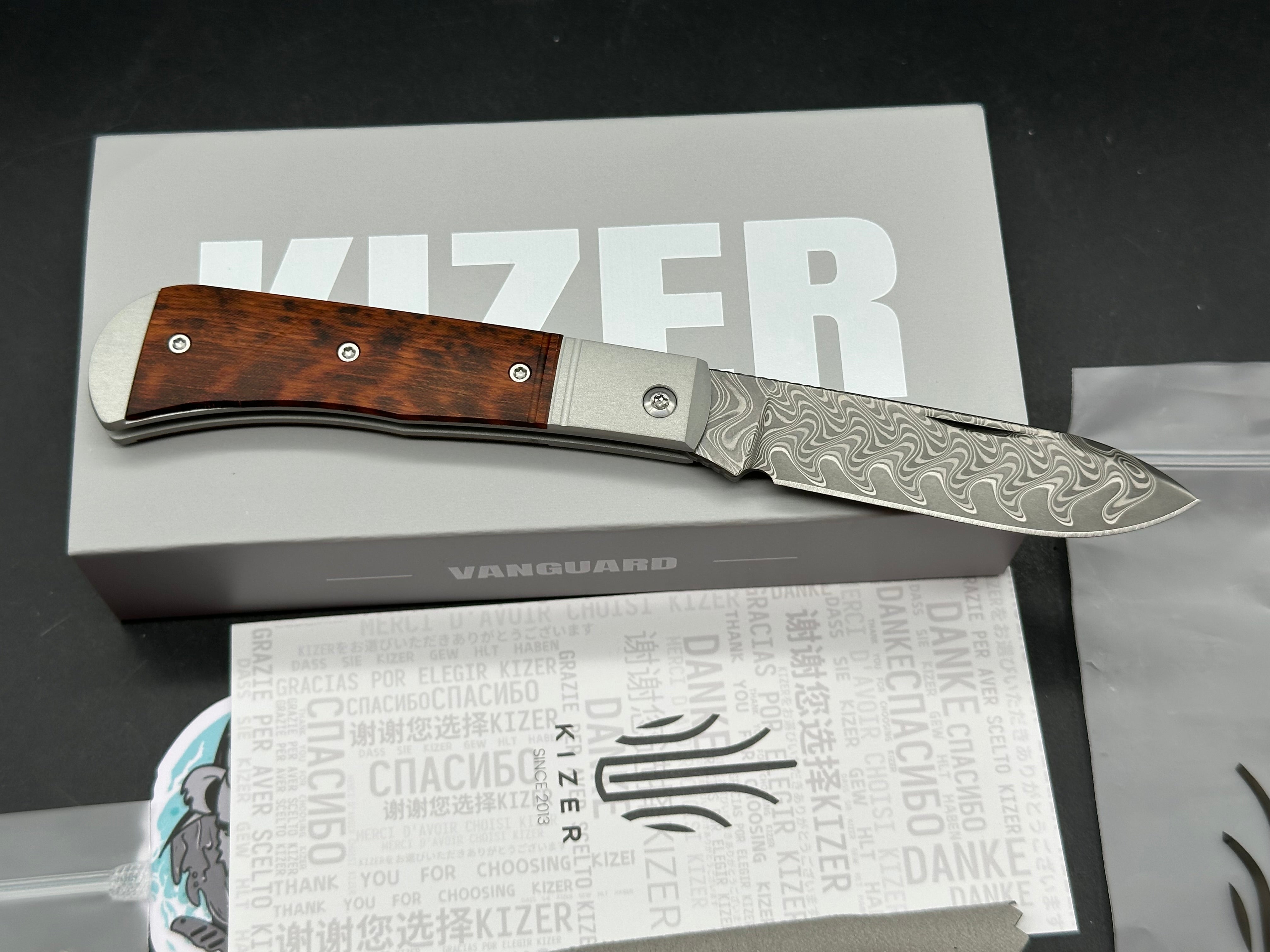 Kizer Trestle | Damascus | Aluminum & Leopard Wood