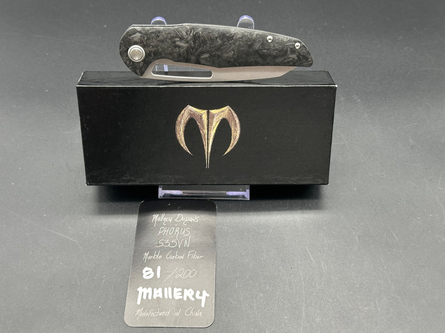 Mallery Phorus, 3.5" S35VN Stonewash Blade with Carbon Fiber Handle. 