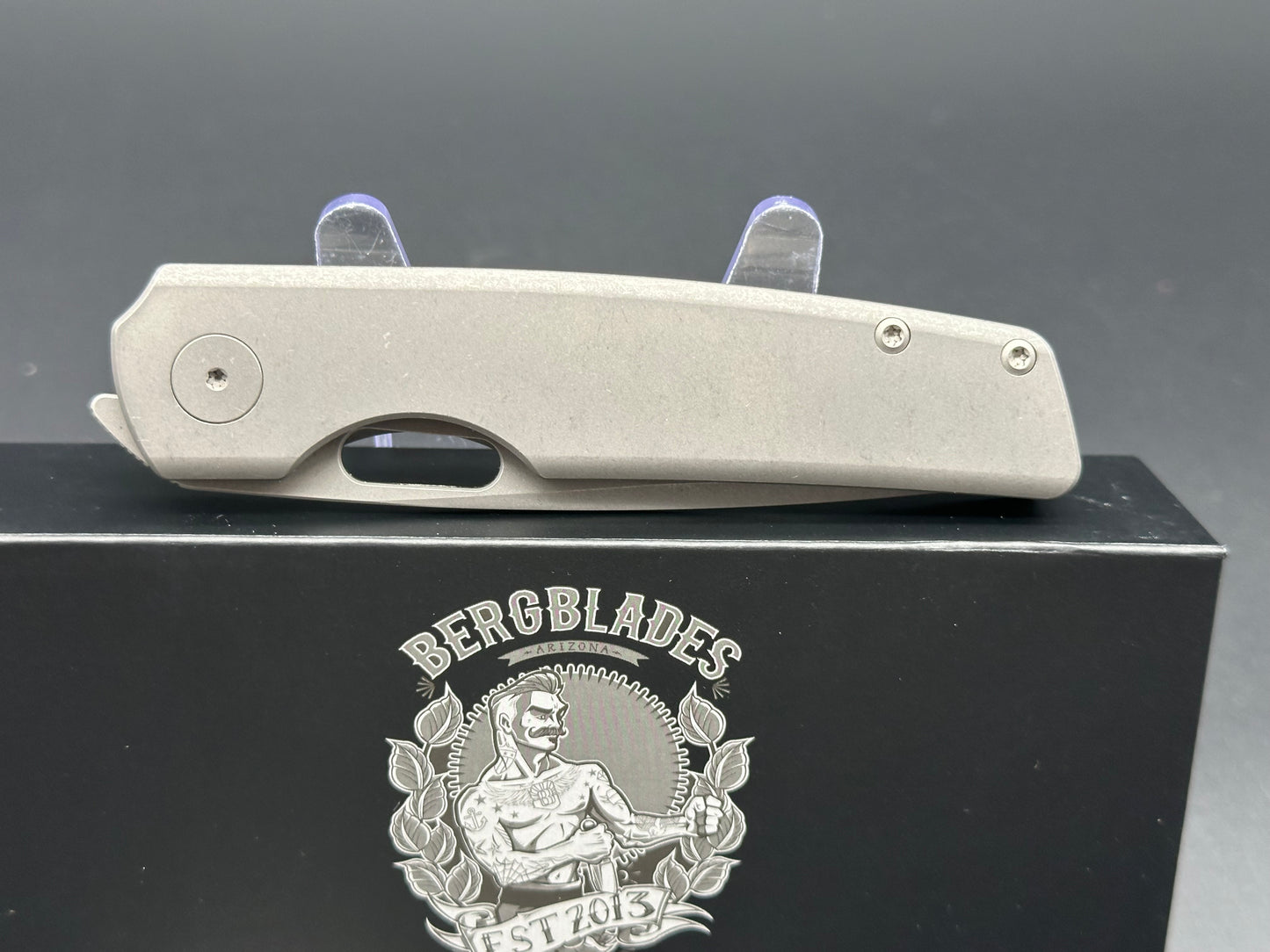 Berg Blades Sweeney, 3.35" 20CV Sandblast Stonewash Blade with Titanium Handle.