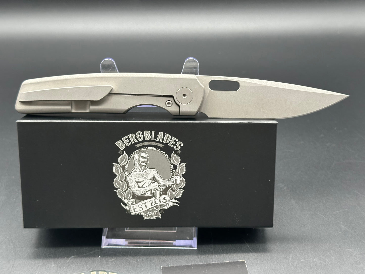 Berg Blades Sweeney, 3.35" 20CV Sandblast Stonewash Blade with Titanium Handle.