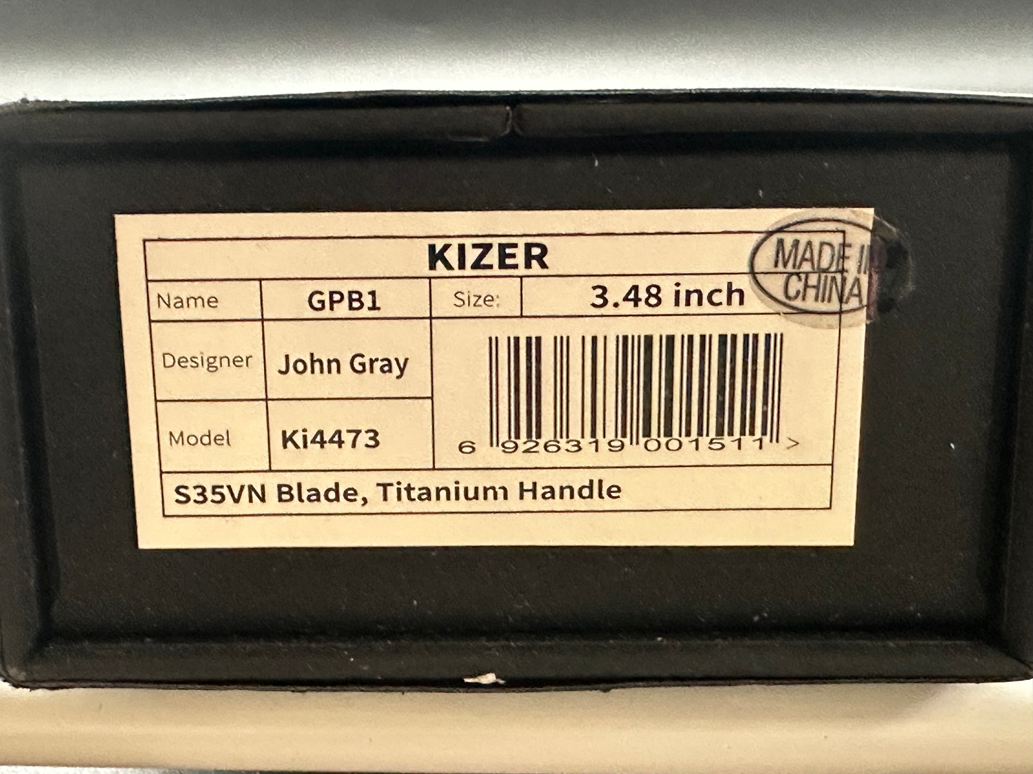 Kizer GPB1  / 3.625 inch tumbled finish CPM-S35VN blade. Bead blasted titanium frame with polished hardware