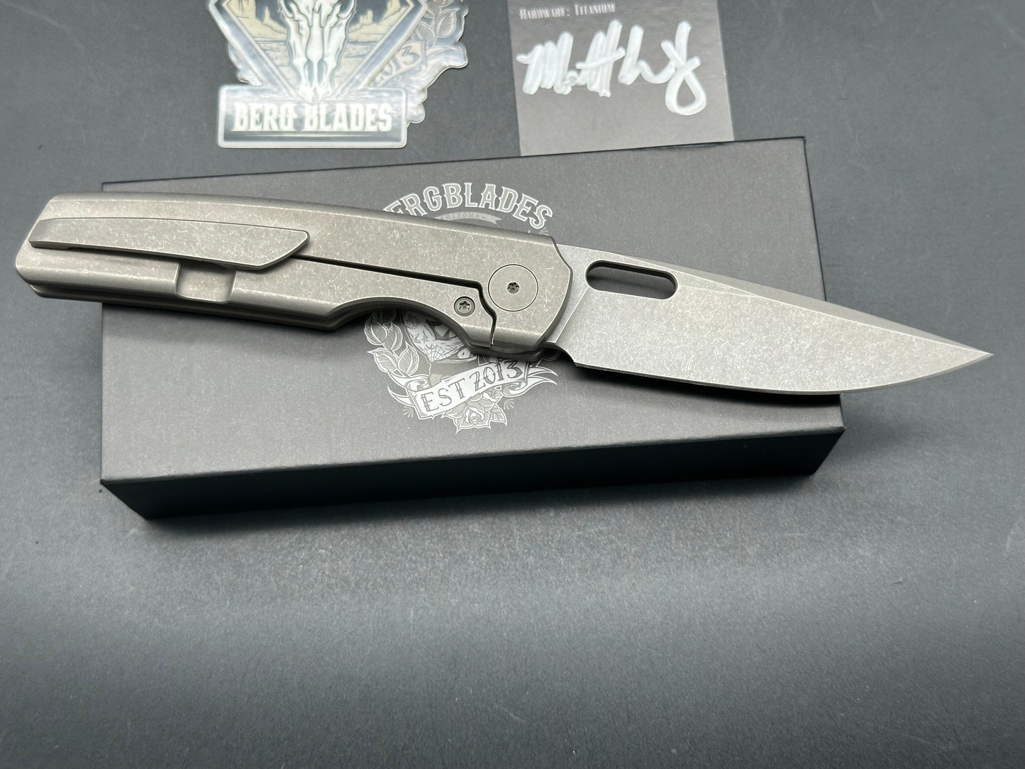 Berg Blades Sweeney, 3.35" 20CV Sandblast Stonewash Blade with Titanium Handle.