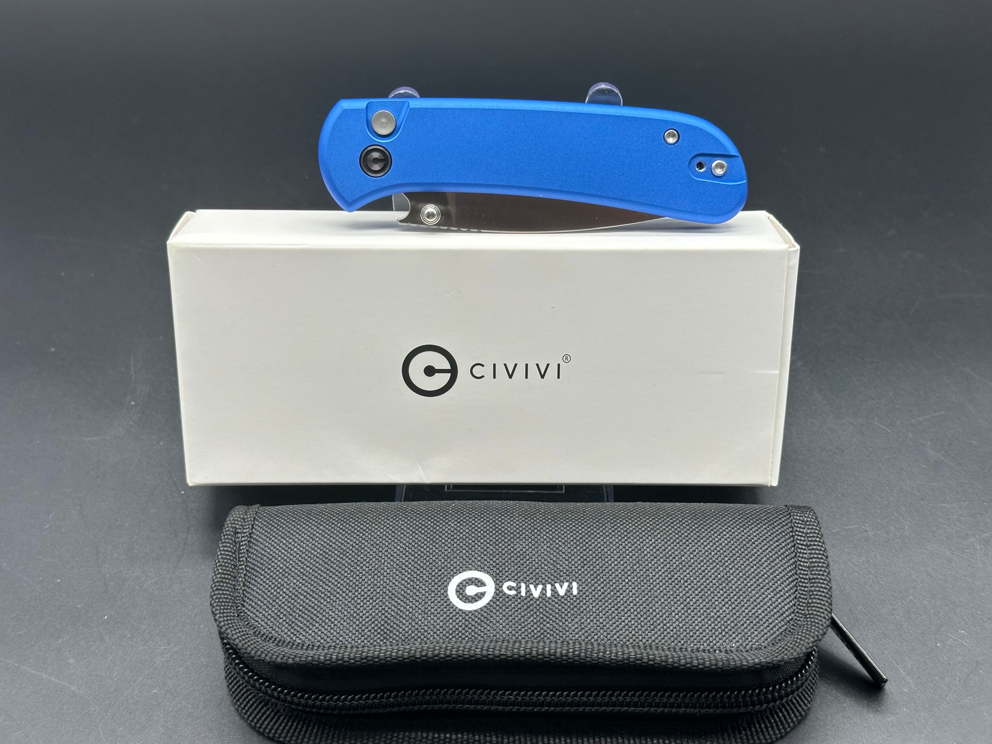 Civivi Qubit, 2.98" 14C28N Satin Blade with Blue Aluminum Handle