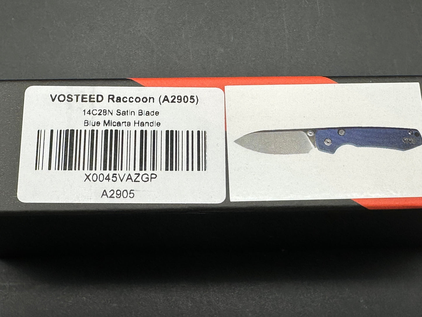 Vosteed Raccoon Top Liner Lock, 3.25" 14C28N Blade with Blue Micarta Handle