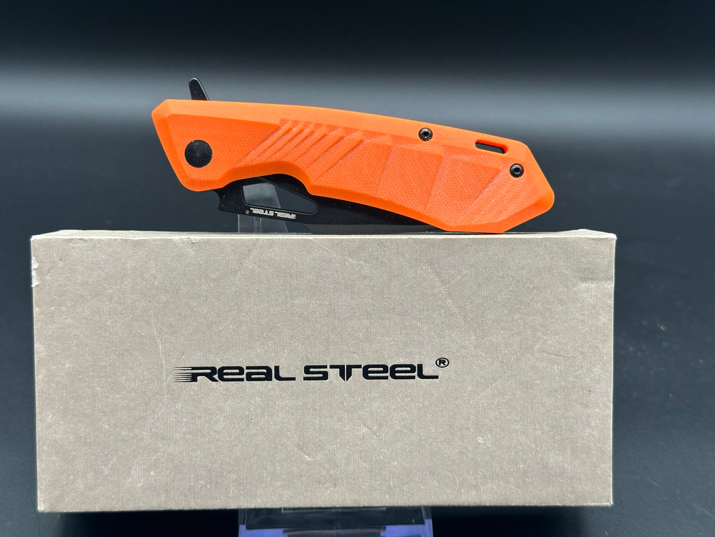 Real Steel Pelican Frame Lock Knife Orange G-10 (3.5" Black)