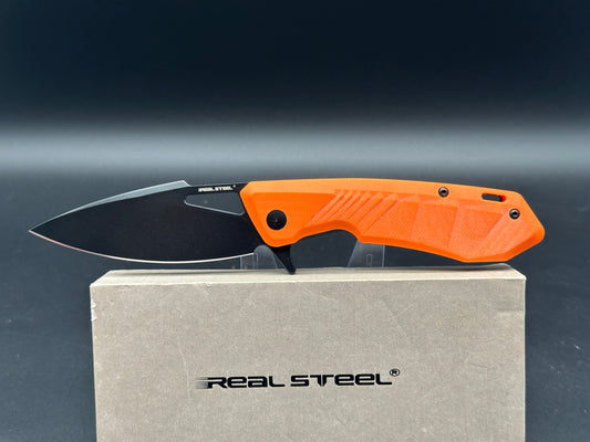 Real Steel Pelican Frame Lock Knife Orange G-10 (3.5" Black)