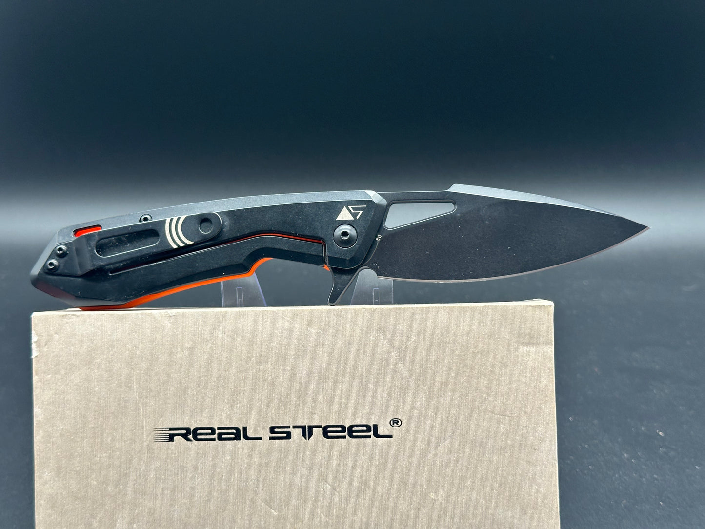 Real Steel Pelican Frame Lock Knife Orange G-10 (3.5" Black)