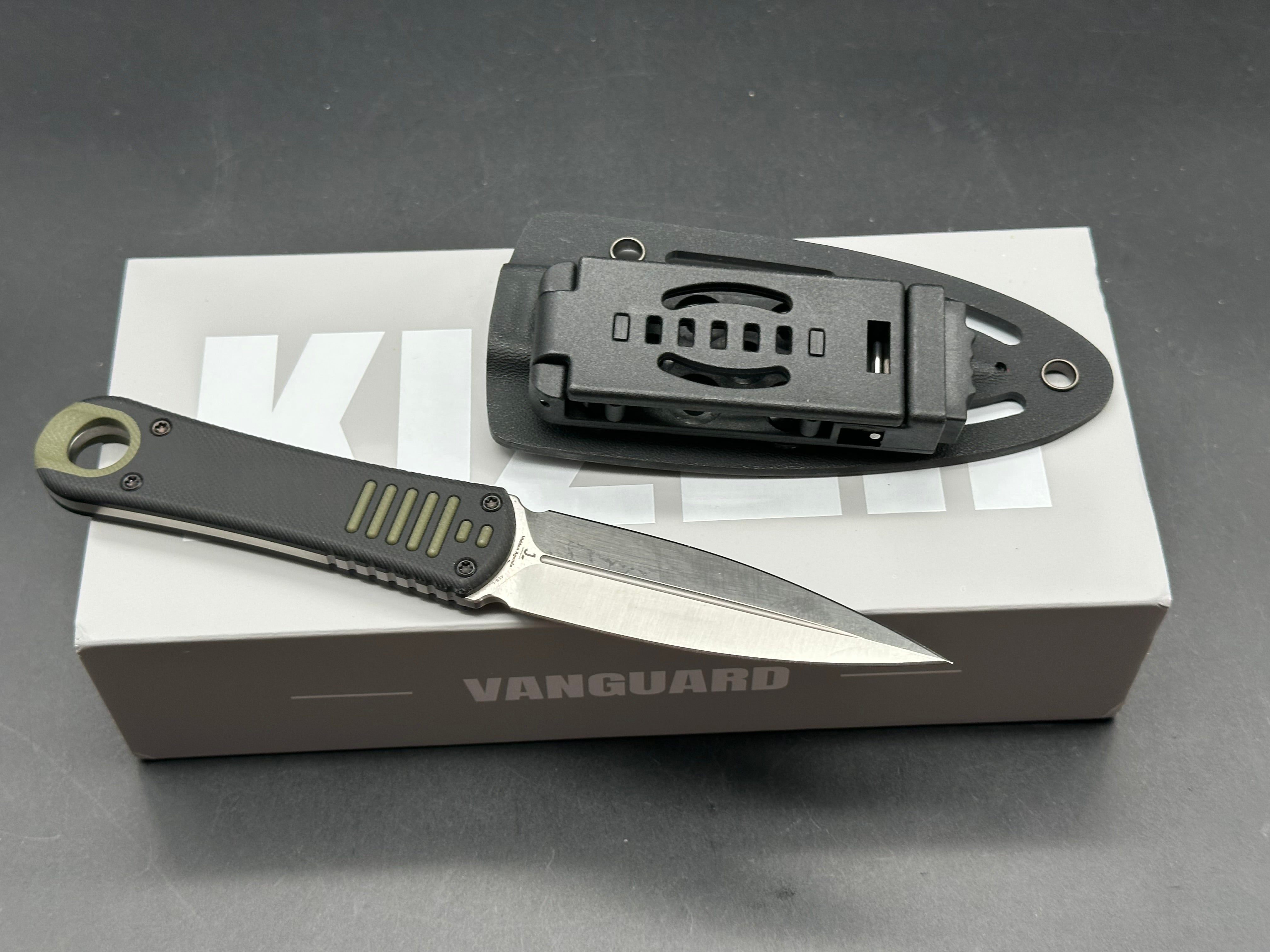 KIZER HIDDEN AGENDA FIXED BLADE DAGGER KNIFE GREEN/BLACK G10 HANDLE AEB-L STEEL
