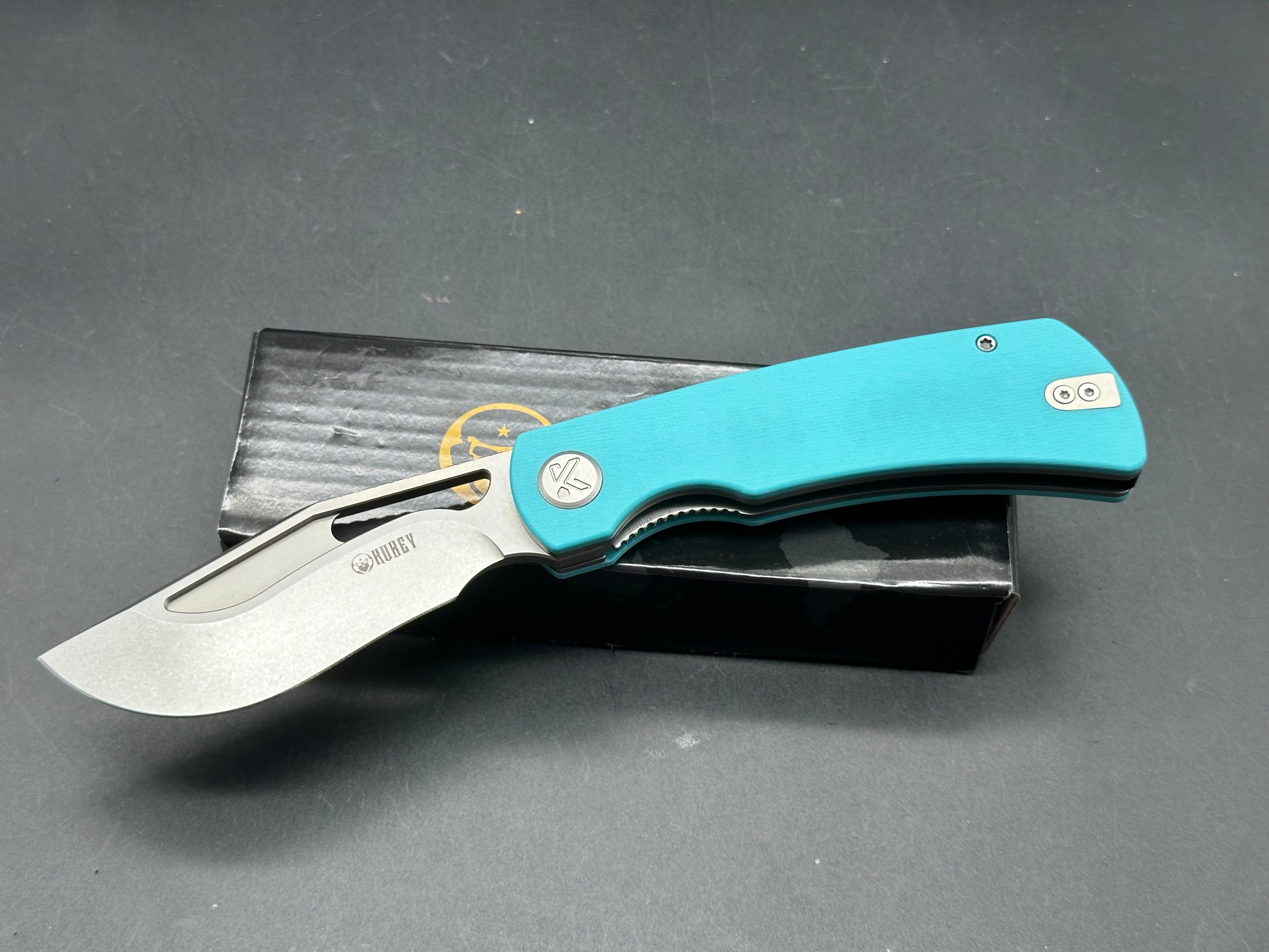 KUBEY GURKHA TIFFANY BLUE G-10 HANDLE BEADBLAST SANDVIK 14C28N BLADE KNIFE