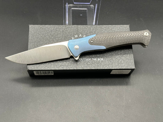 Amare Knives Track Liner Lock Knife Blue/Carbon Fiber (3.75" Satin)