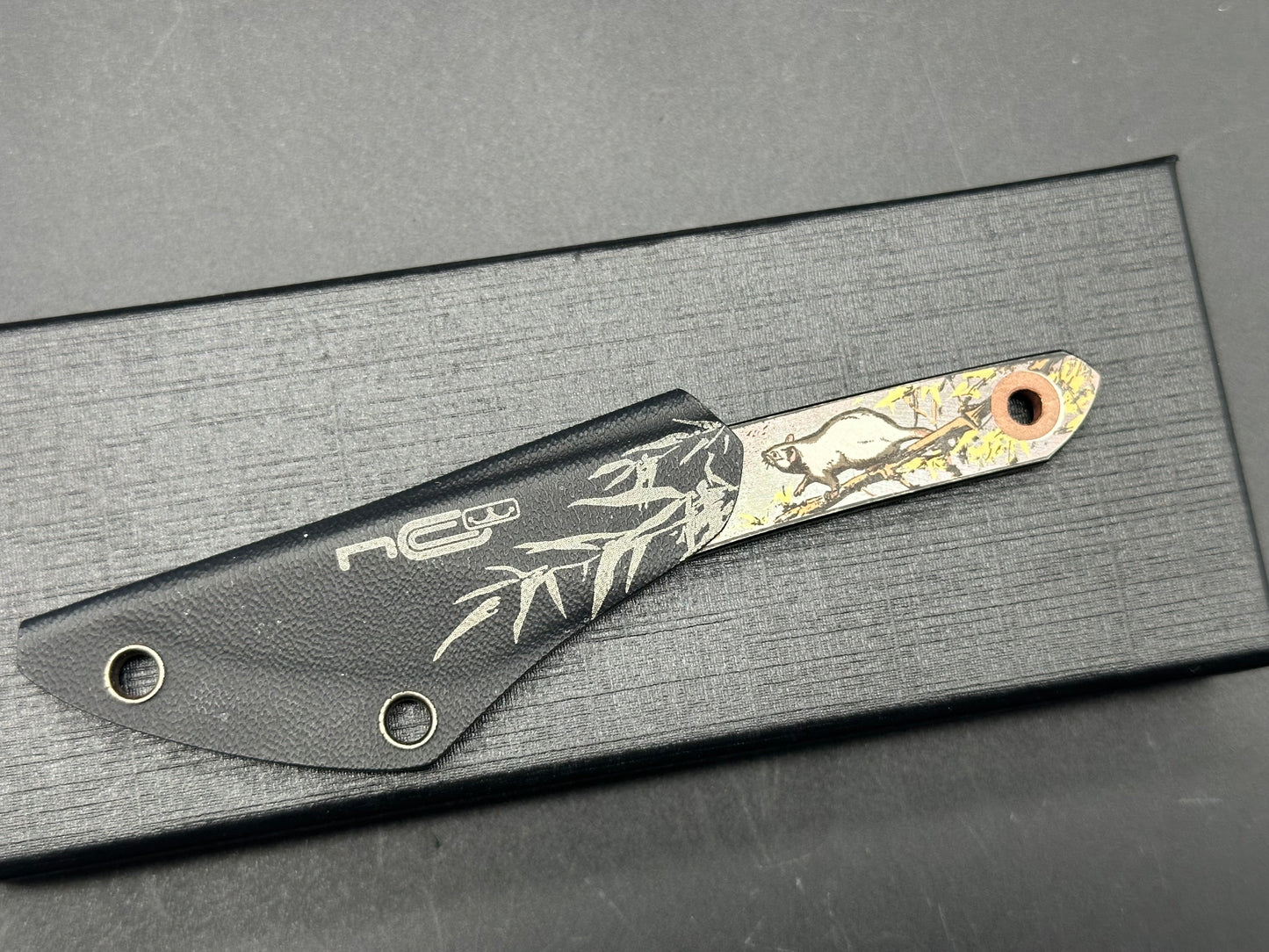 NC Custom Neck Knife & sheath. Otter engraved