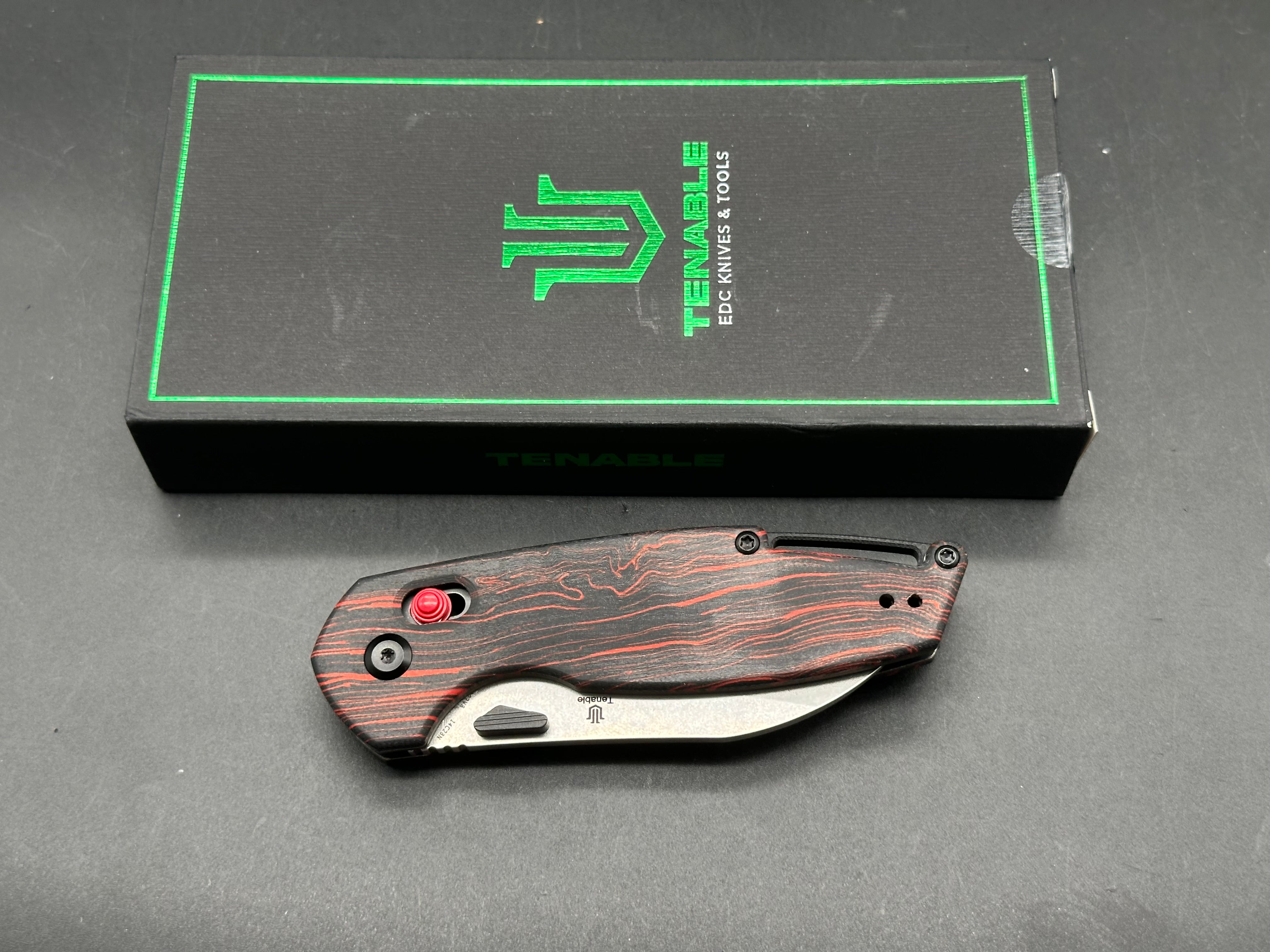 Tenable Model 6 Red & Black G-mascus Handle 3.1" Stonewashed 14C28N Blade