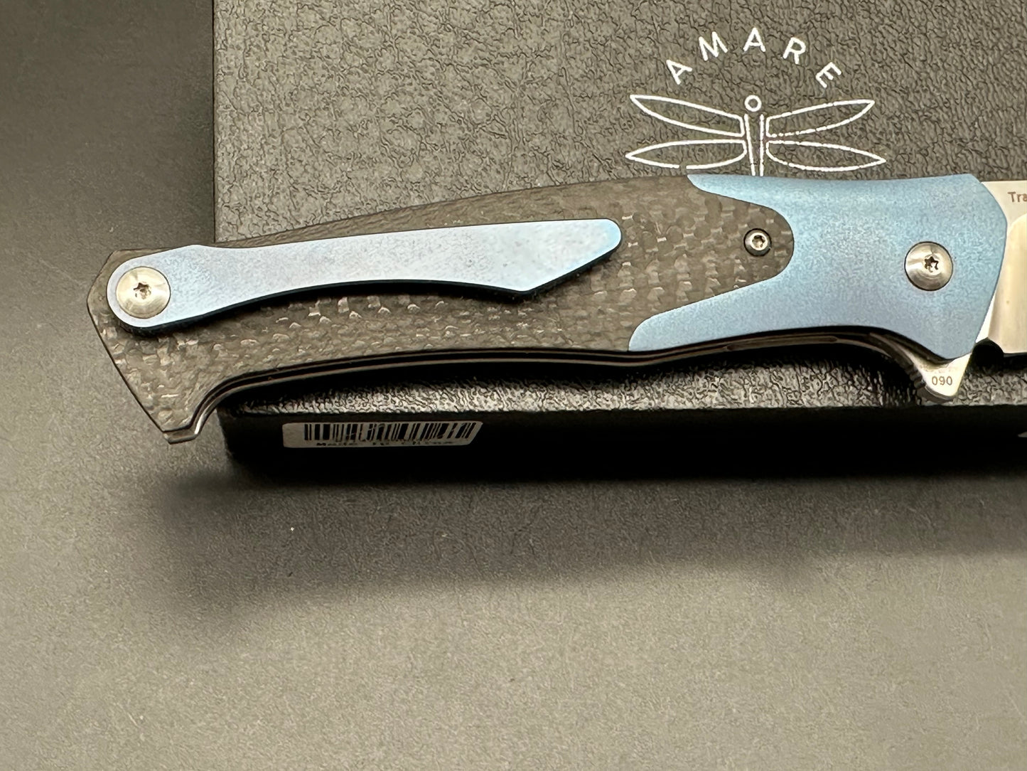 Amare Knives Track Liner Lock Knife Blue/Carbon Fiber (3.75" Satin)