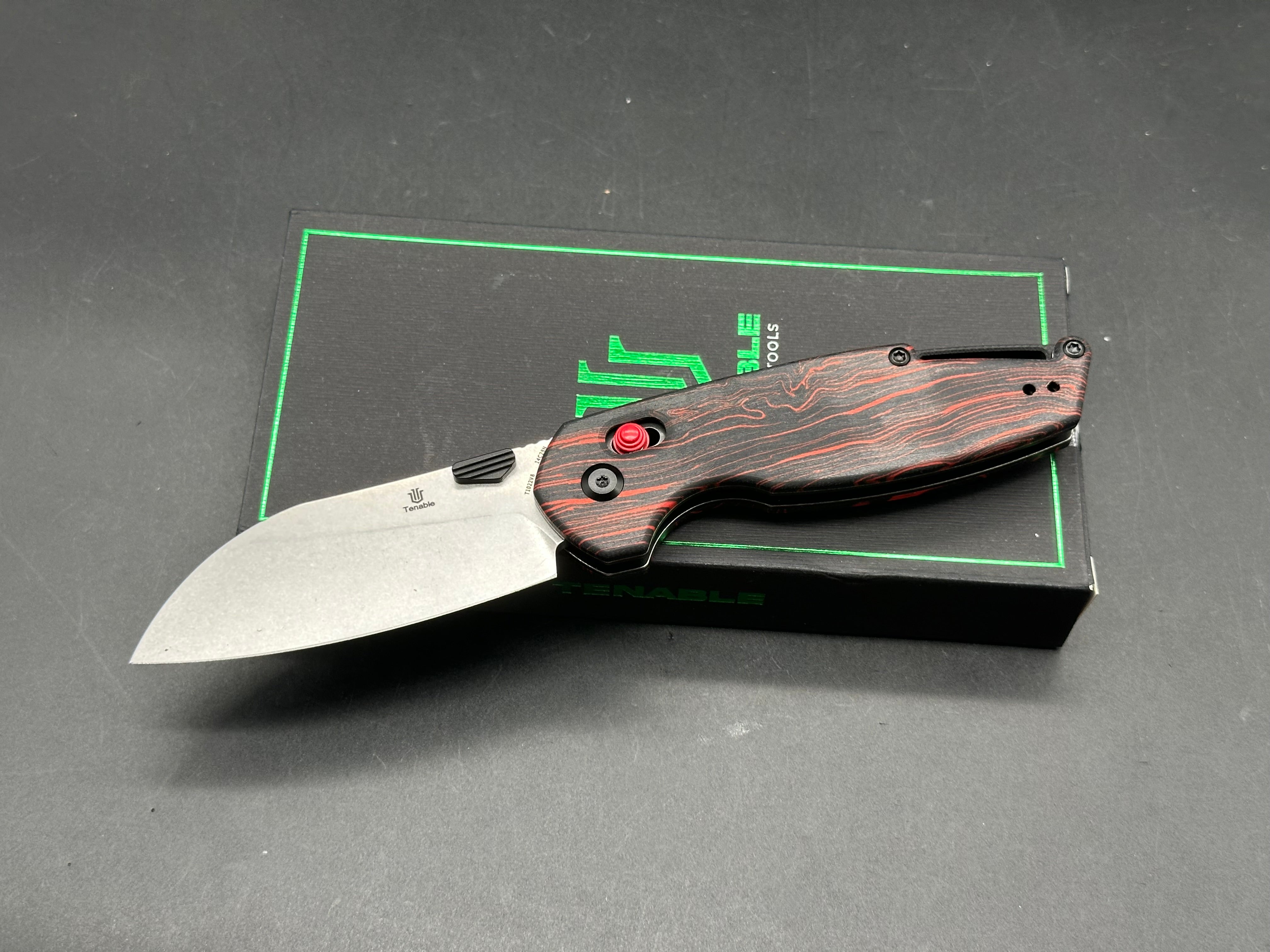 Tenable Model 6 Red & Black G-mascus Handle 3.1" Stonewashed 14C28N Blade