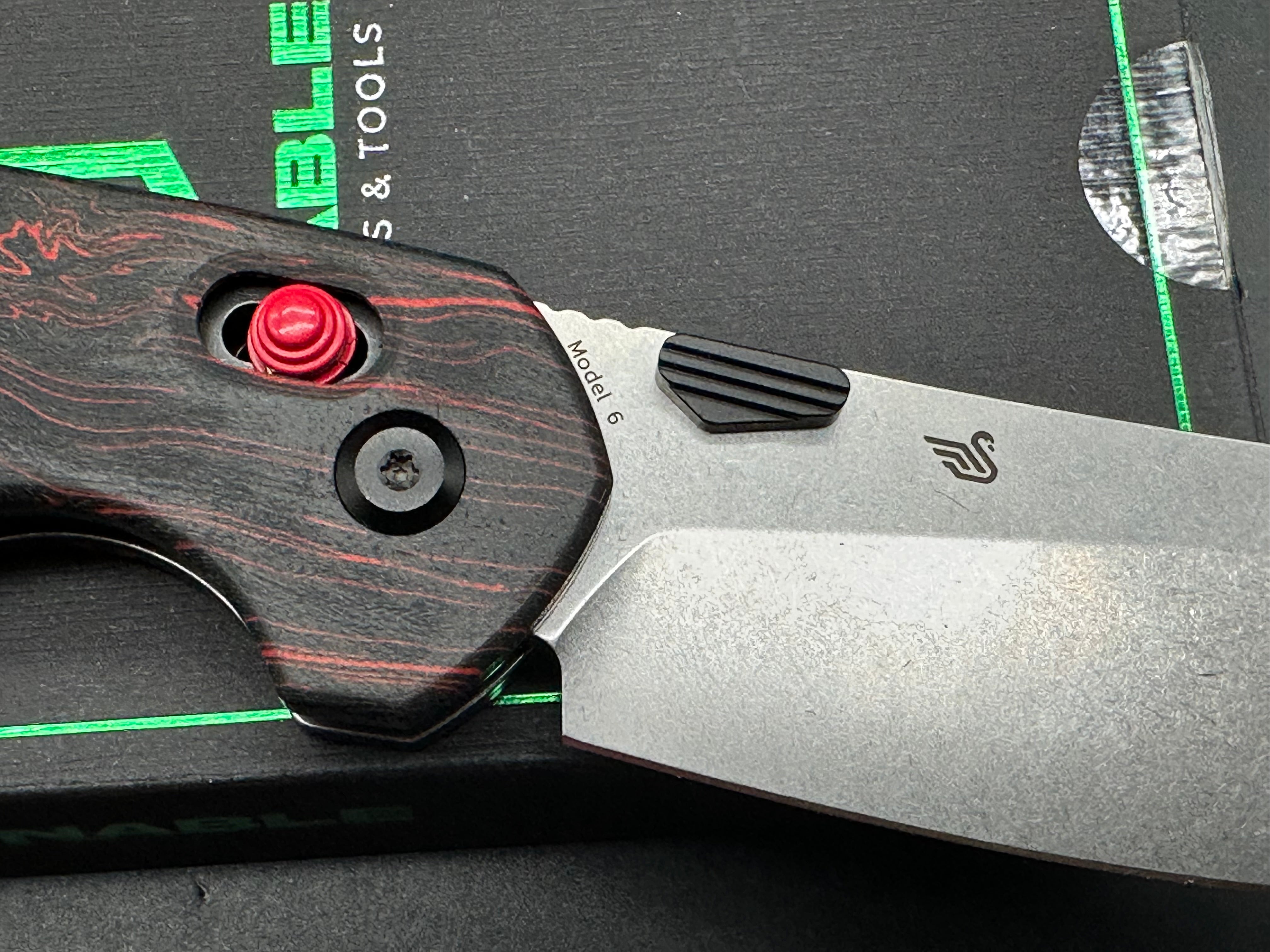 Tenable Model 6 Red & Black G-mascus Handle 3.1" Stonewashed 14C28N Blade