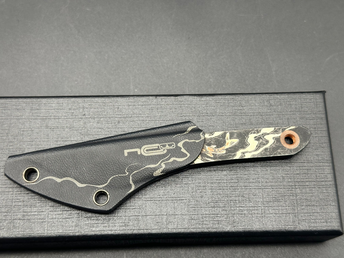 NC Custom Neck Knife & sheath. Koi fish engraved