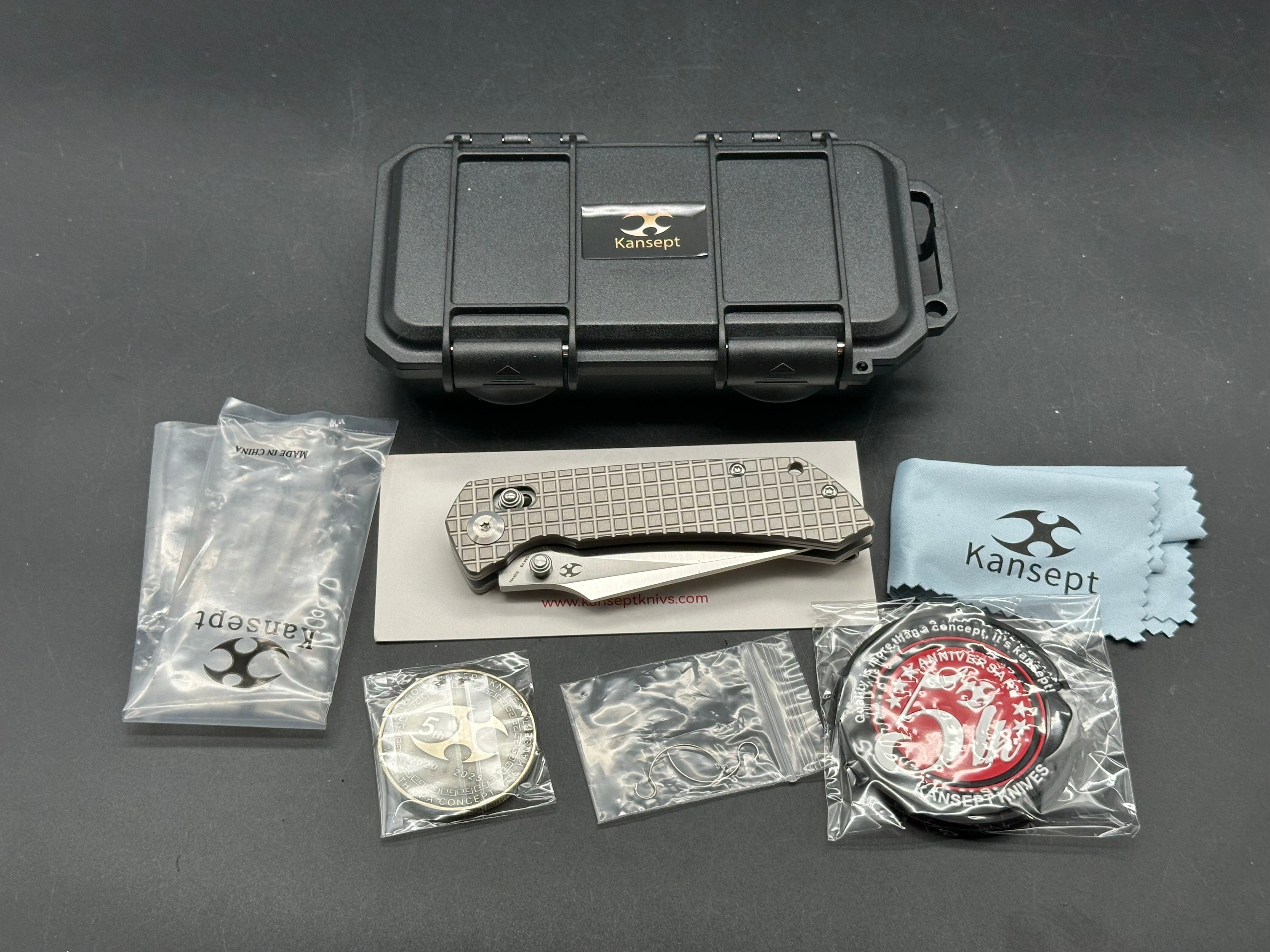 KANSEPT FENRIR BEAD BLASTED TITANIUM WITH FRAG PATTERN HANDLE 3.45'' CPM S35VN BLADE