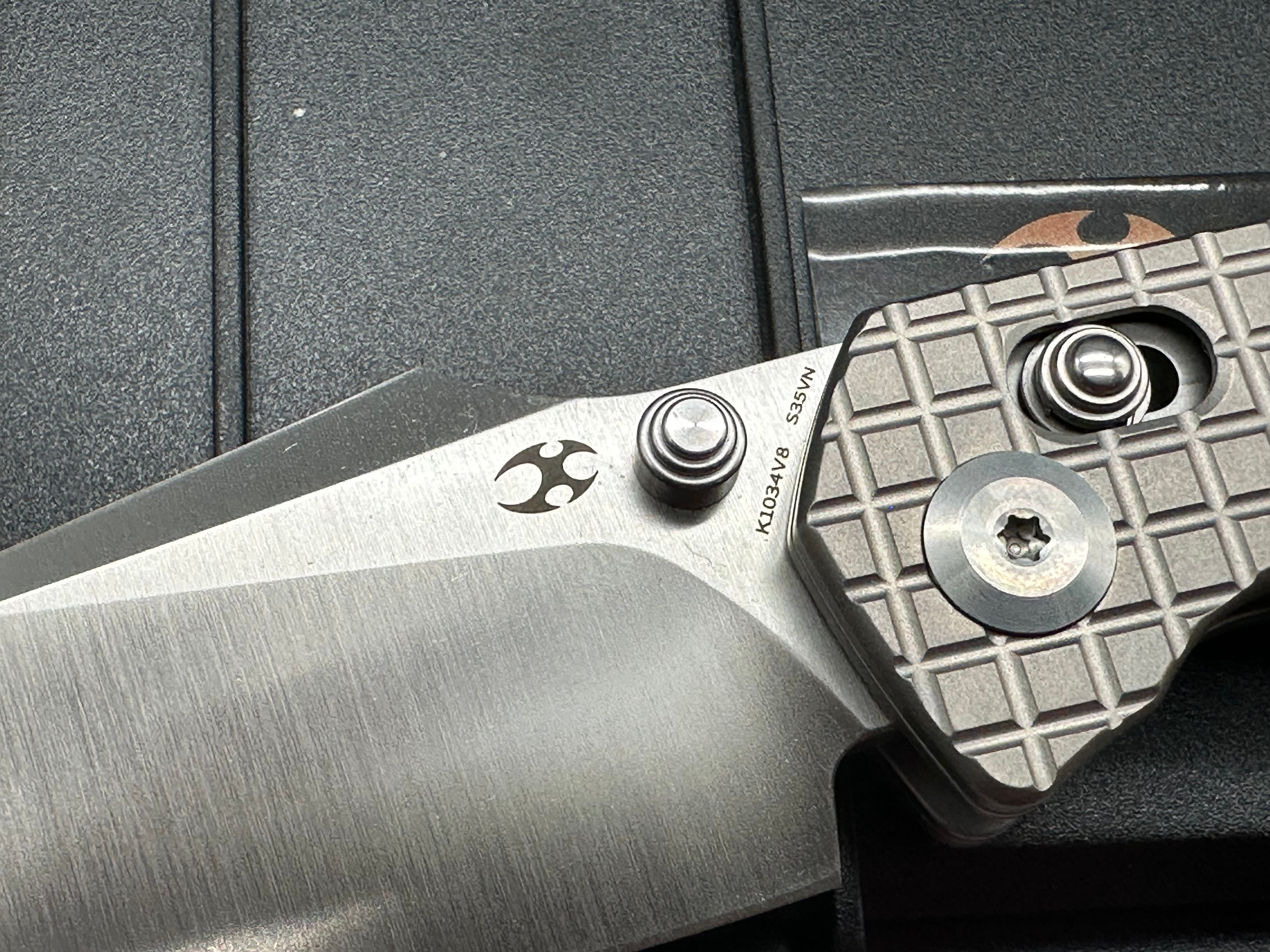 KANSEPT FENRIR BEAD BLASTED TITANIUM WITH FRAG PATTERN HANDLE 3.45'' CPM S35VN BLADE