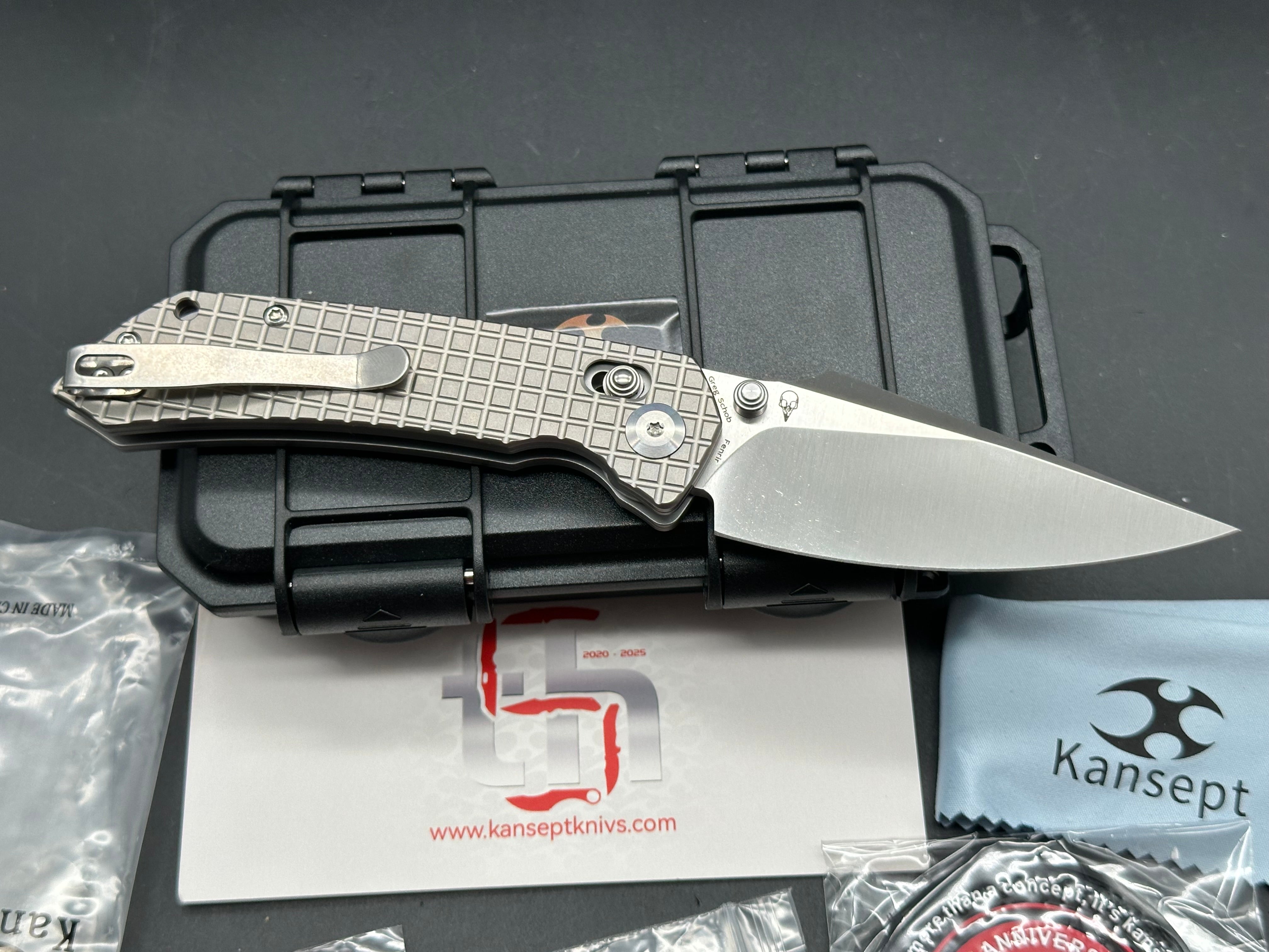 KANSEPT FENRIR BEAD BLASTED TITANIUM WITH FRAG PATTERN HANDLE 3.45'' CPM S35VN BLADE