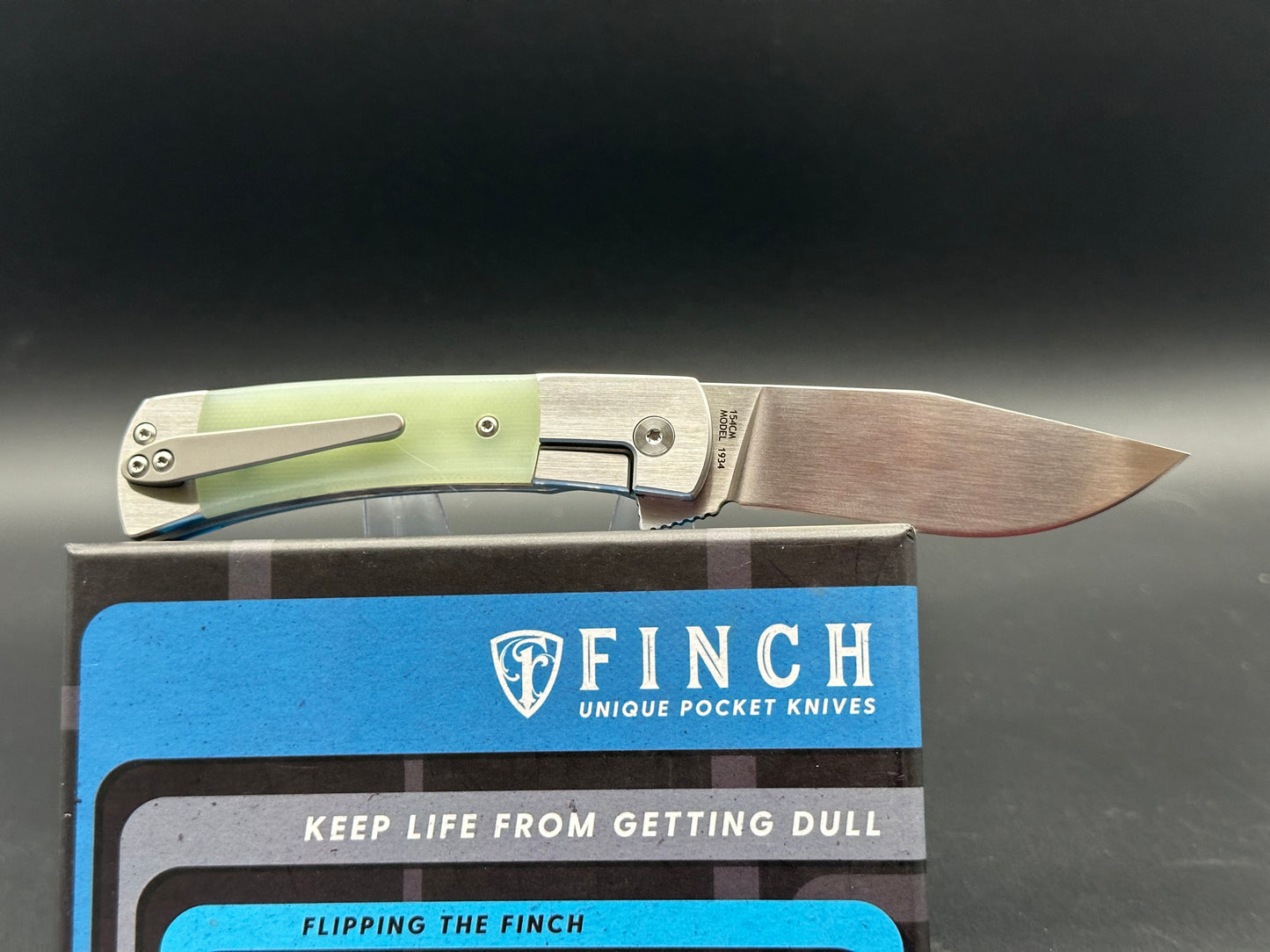 Finch Knives Model 1934 Frame Lock Knife Ghost Green G-10 (3" Satin)