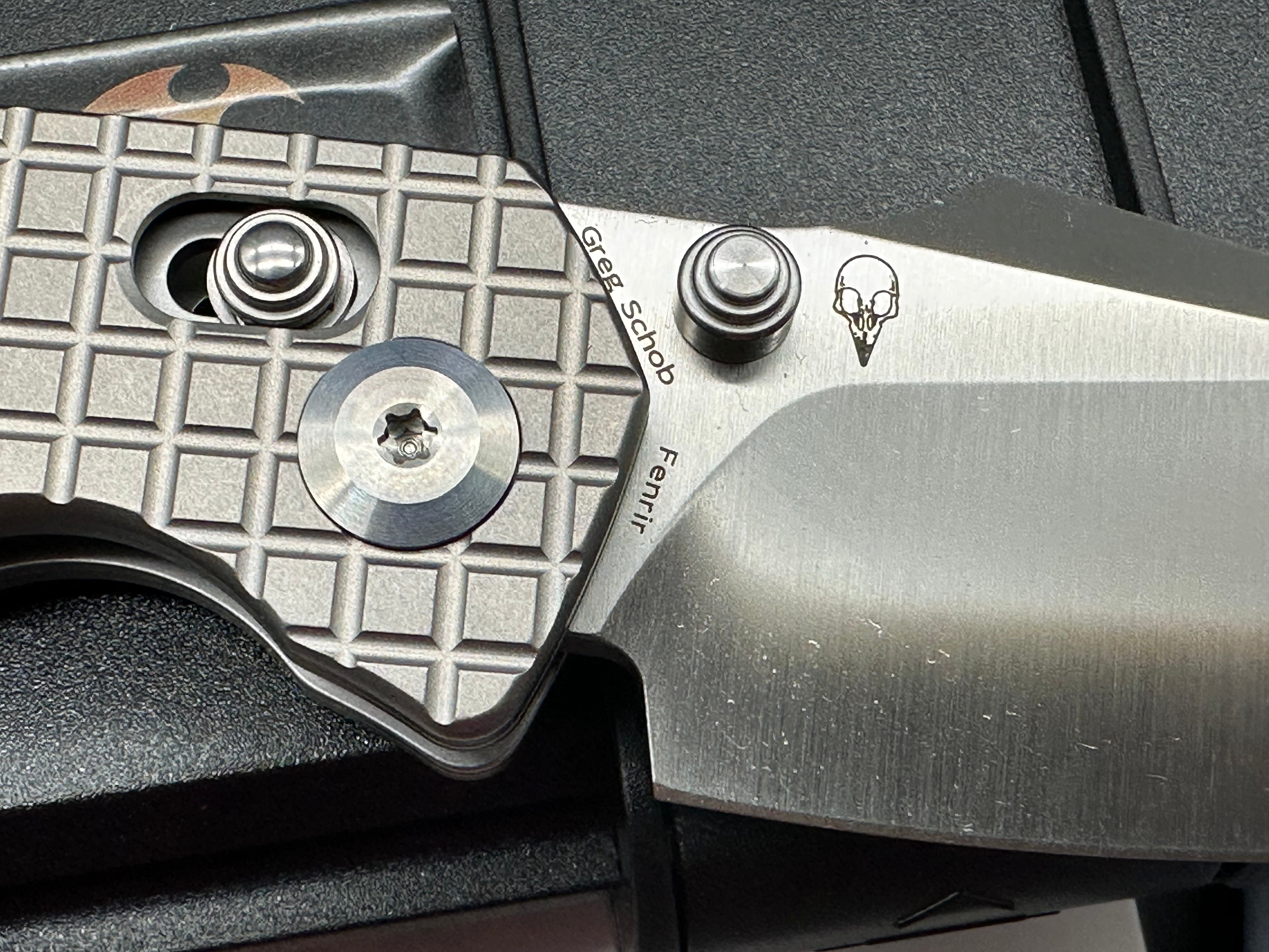 KANSEPT FENRIR BEAD BLASTED TITANIUM WITH FRAG PATTERN HANDLE 3.45'' CPM S35VN BLADE