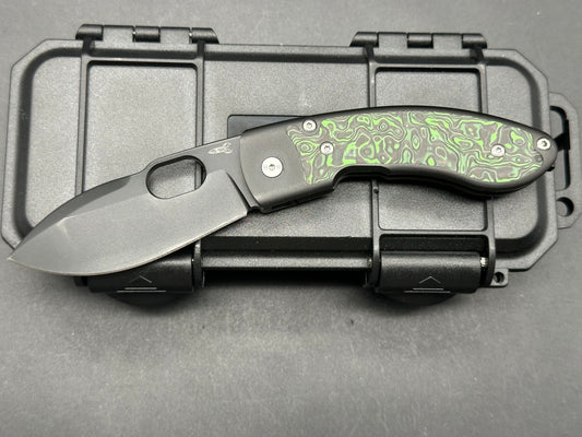 D ROCKET DESIGN LUM LEAF (STYLE 10) – GREEN/BLACK CARBON FIBER INLAYS – BLACK S90V BLADE