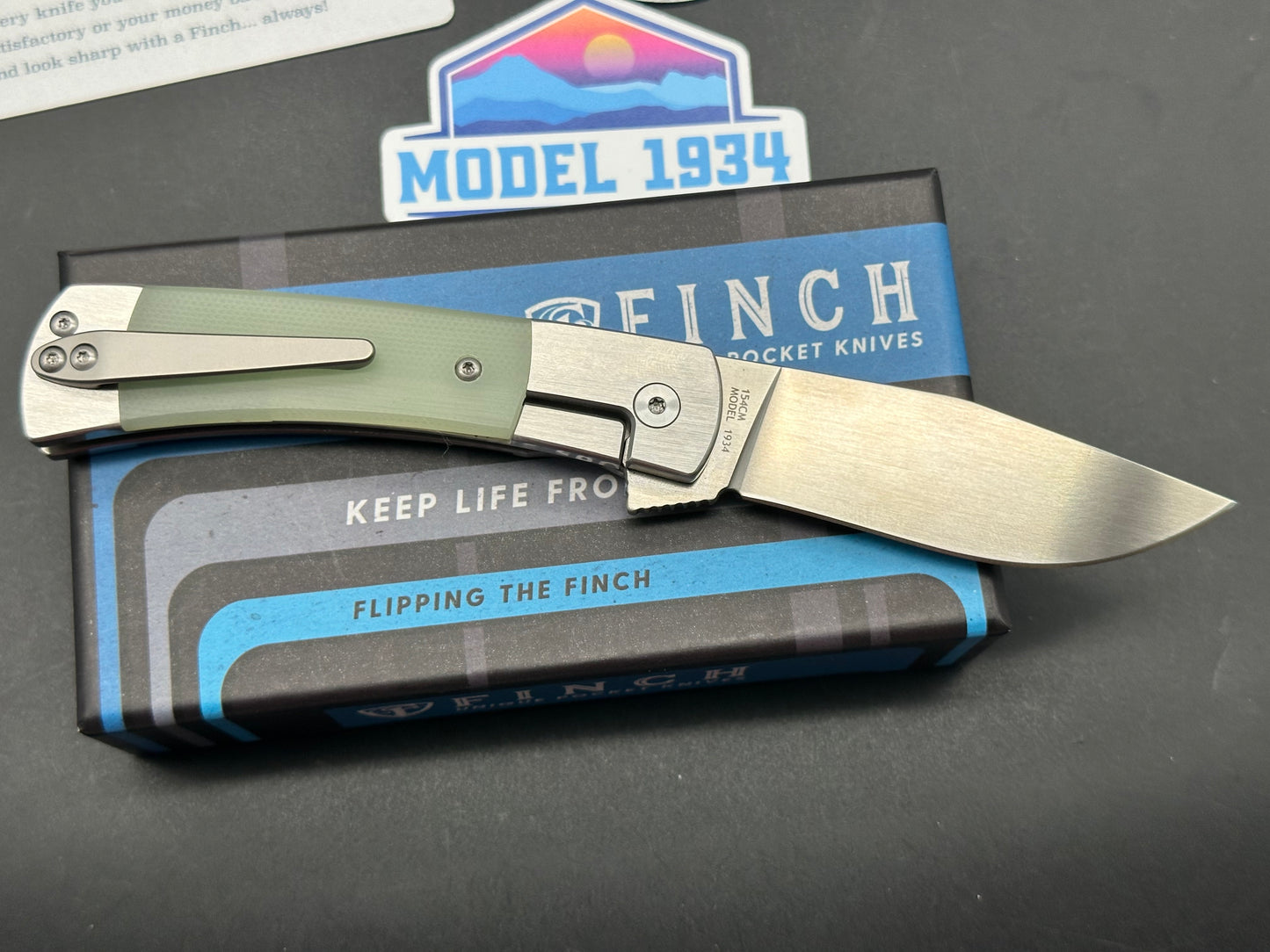 Finch Knives Model 1934 Frame Lock Knife Ghost Green G-10 (3" Satin)