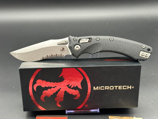 Microtech Amphibian Ram-Lok S/E Manual Knife Fluted Black G-10 (3.9" SW Serr)