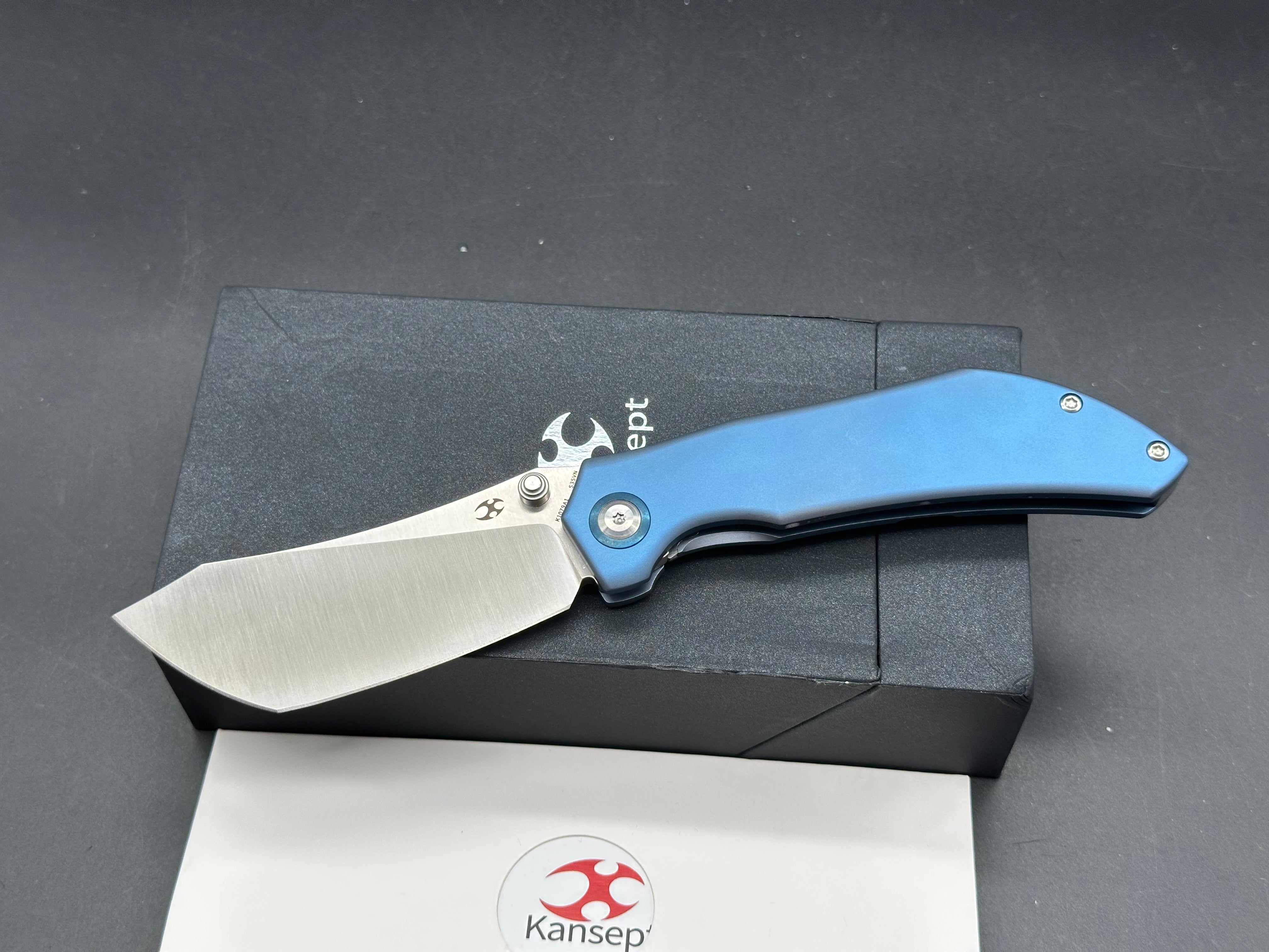 KANSEPT TIPPER FOLDING KNIFE BLUE TITANIUM HANDLE S35VN WHARNCLIFFE PLAIN EDGE