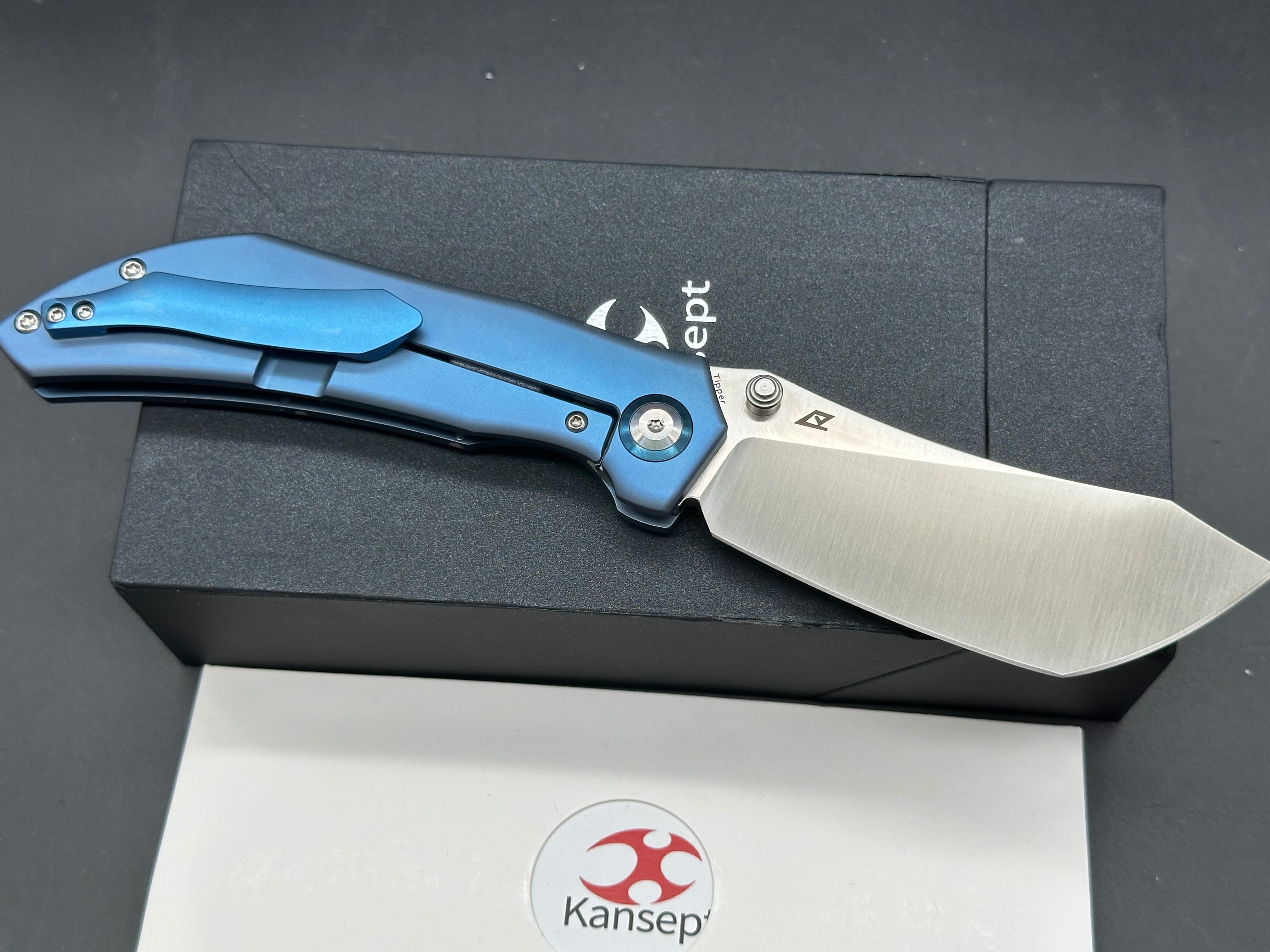 KANSEPT TIPPER FOLDING KNIFE BLUE TITANIUM HANDLE S35VN WHARNCLIFFE PLAIN EDGE