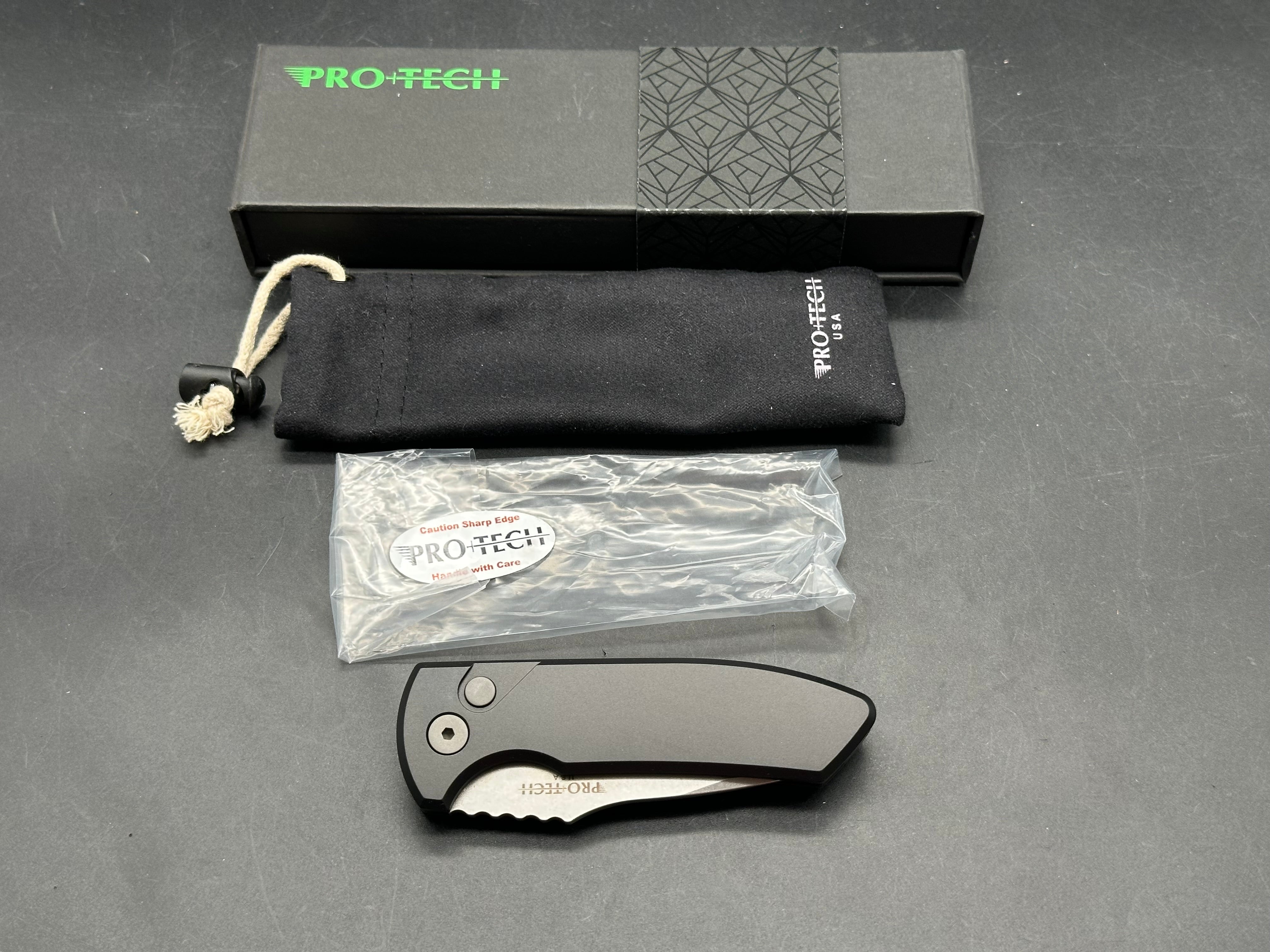 ProTech SBR Auto, 2.6" CPM S35VN Stonewash Blade with Black Smooth 6061 Aluminum Scales