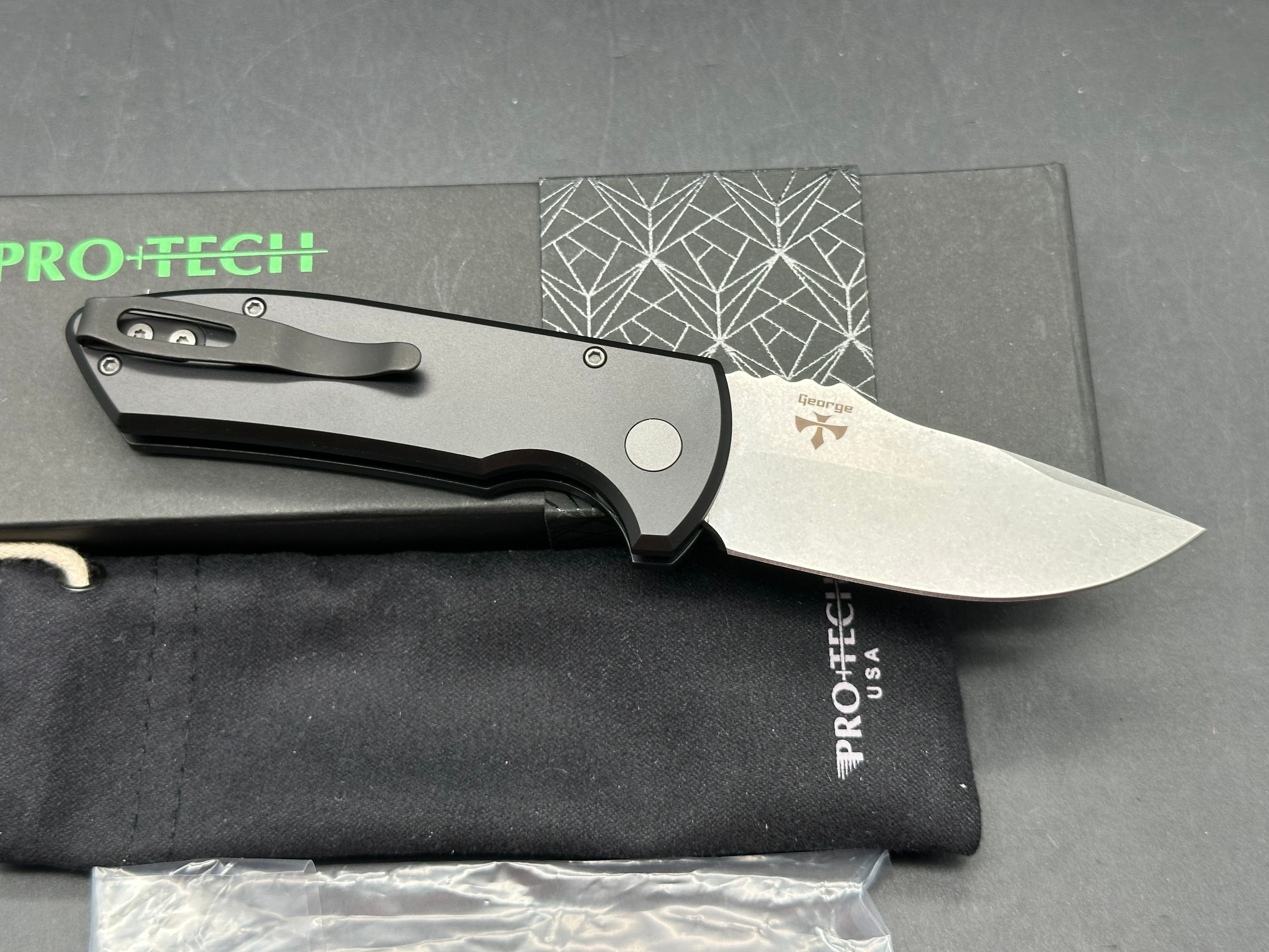 ProTech SBR Auto, 2.6" CPM S35VN Stonewash Blade with Black Smooth 6061 Aluminum Scales