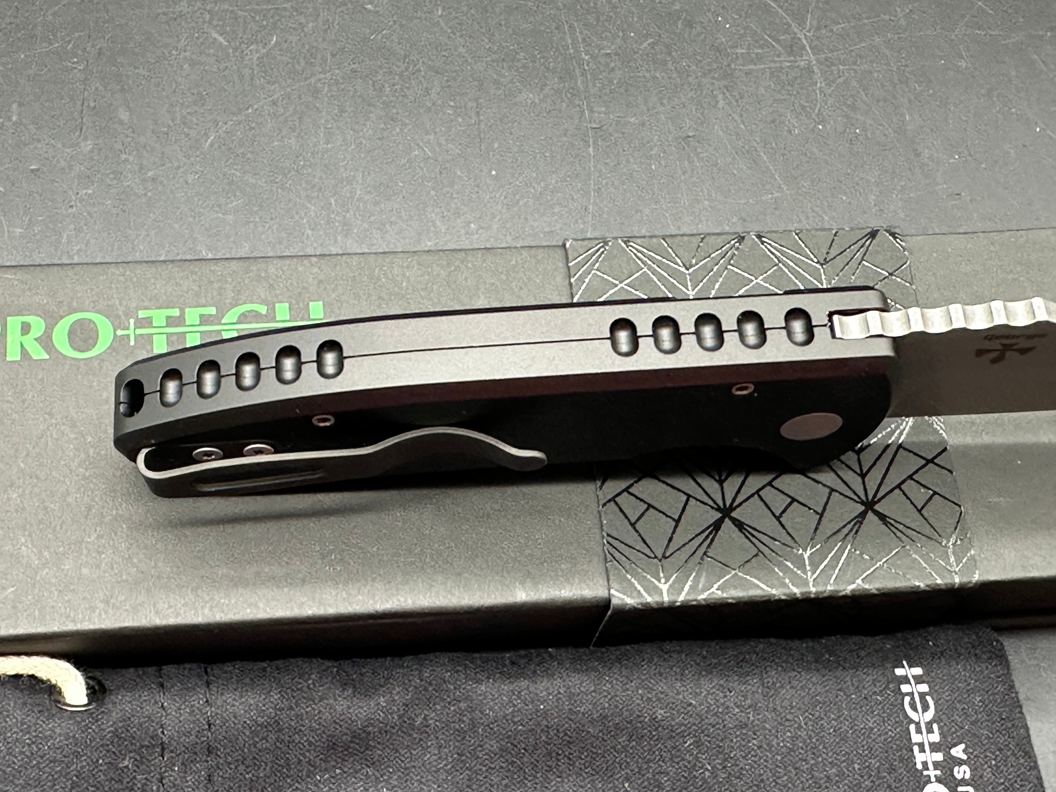 ProTech SBR Auto, 2.6" CPM S35VN Stonewash Blade with Black Smooth 6061 Aluminum Scales
