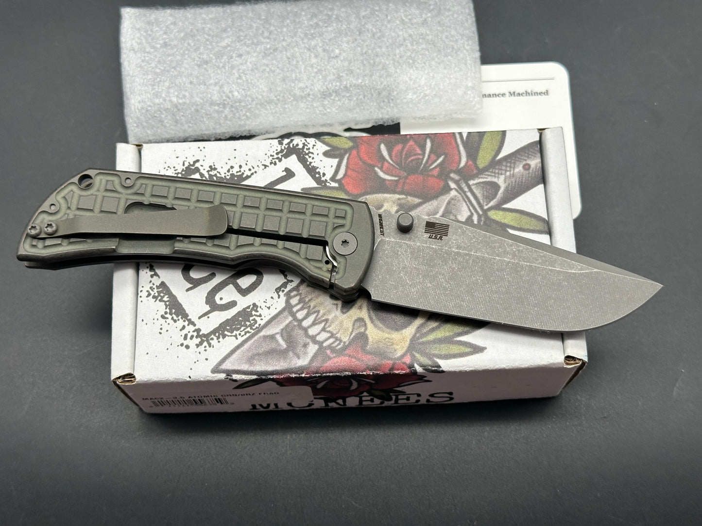 McNees Knives MAC2 Frame Lock Knife Frag Atomic Green (3.5”Matte SW) MagnaCut