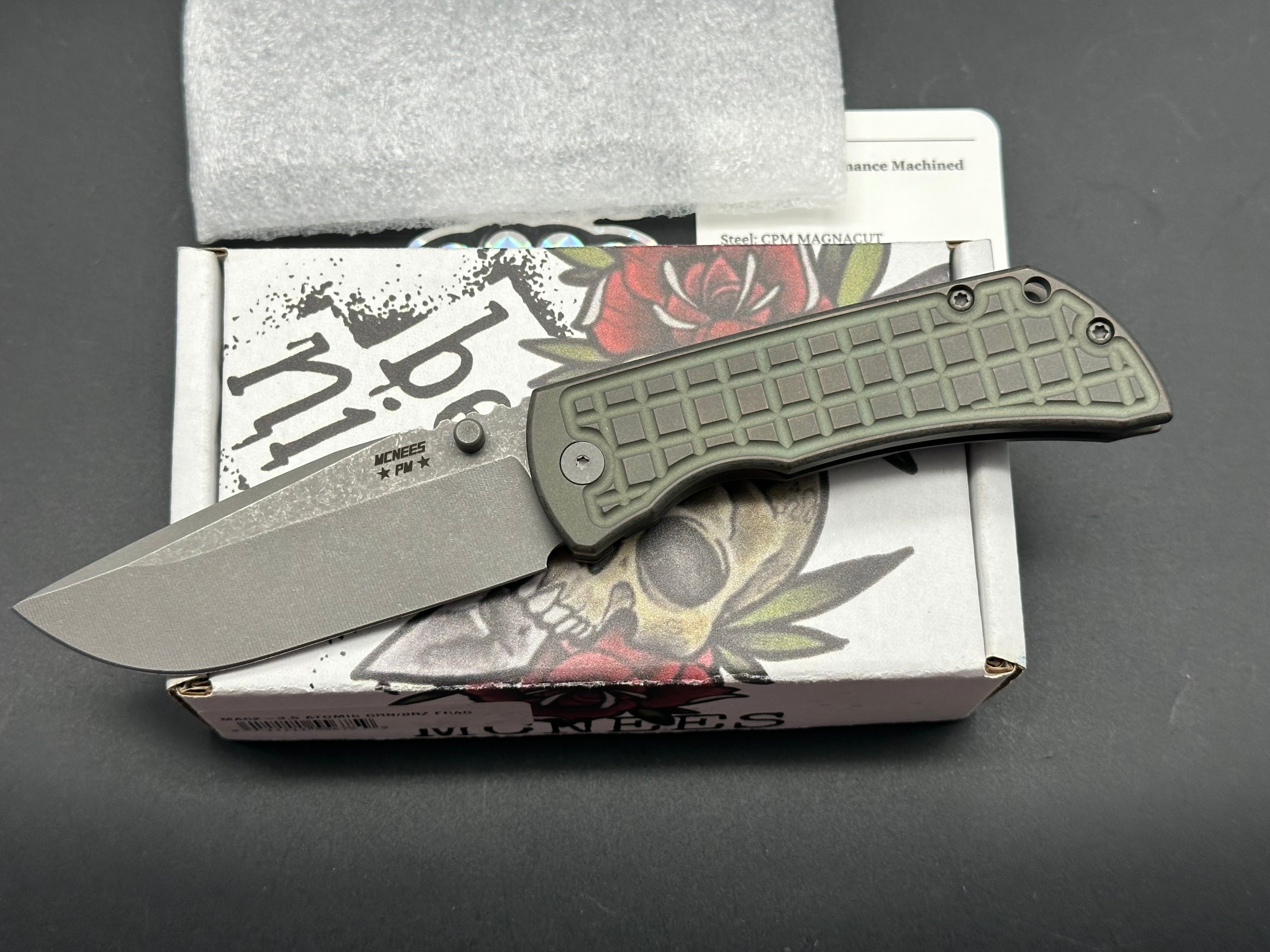 McNees Knives MAC2 Frame Lock Knife Frag Atomic Green (3.5”Matte SW) MagnaCut