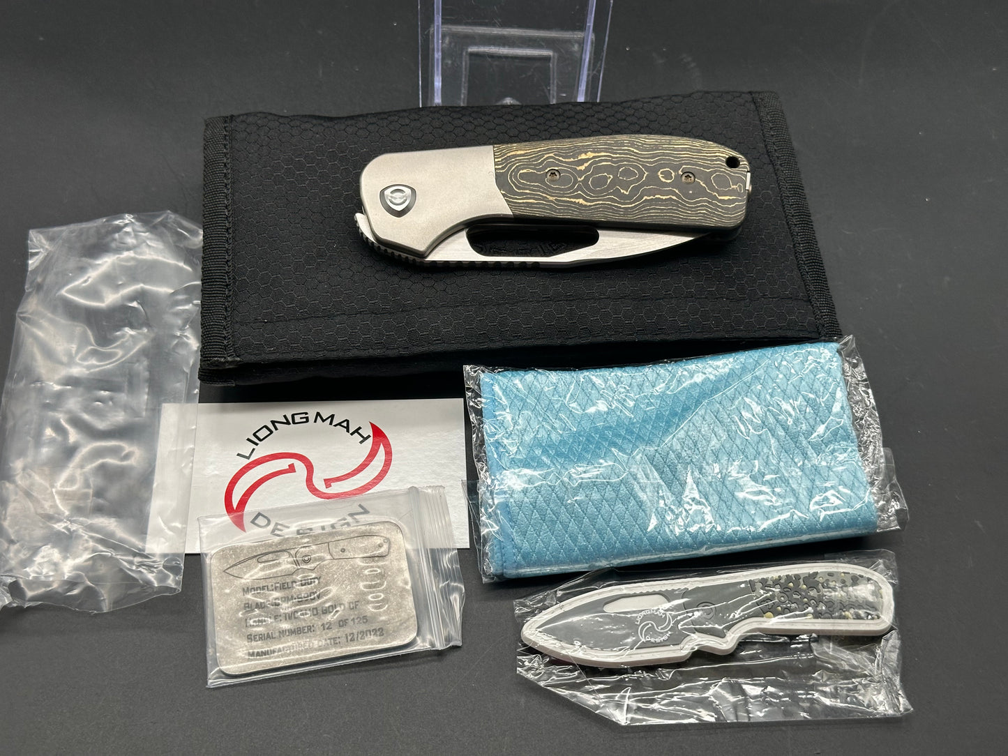 Liong Mah Field Duty 3.5, S90V Blade, Titanium/Gold Camo Fat Carbon Fiber Handle