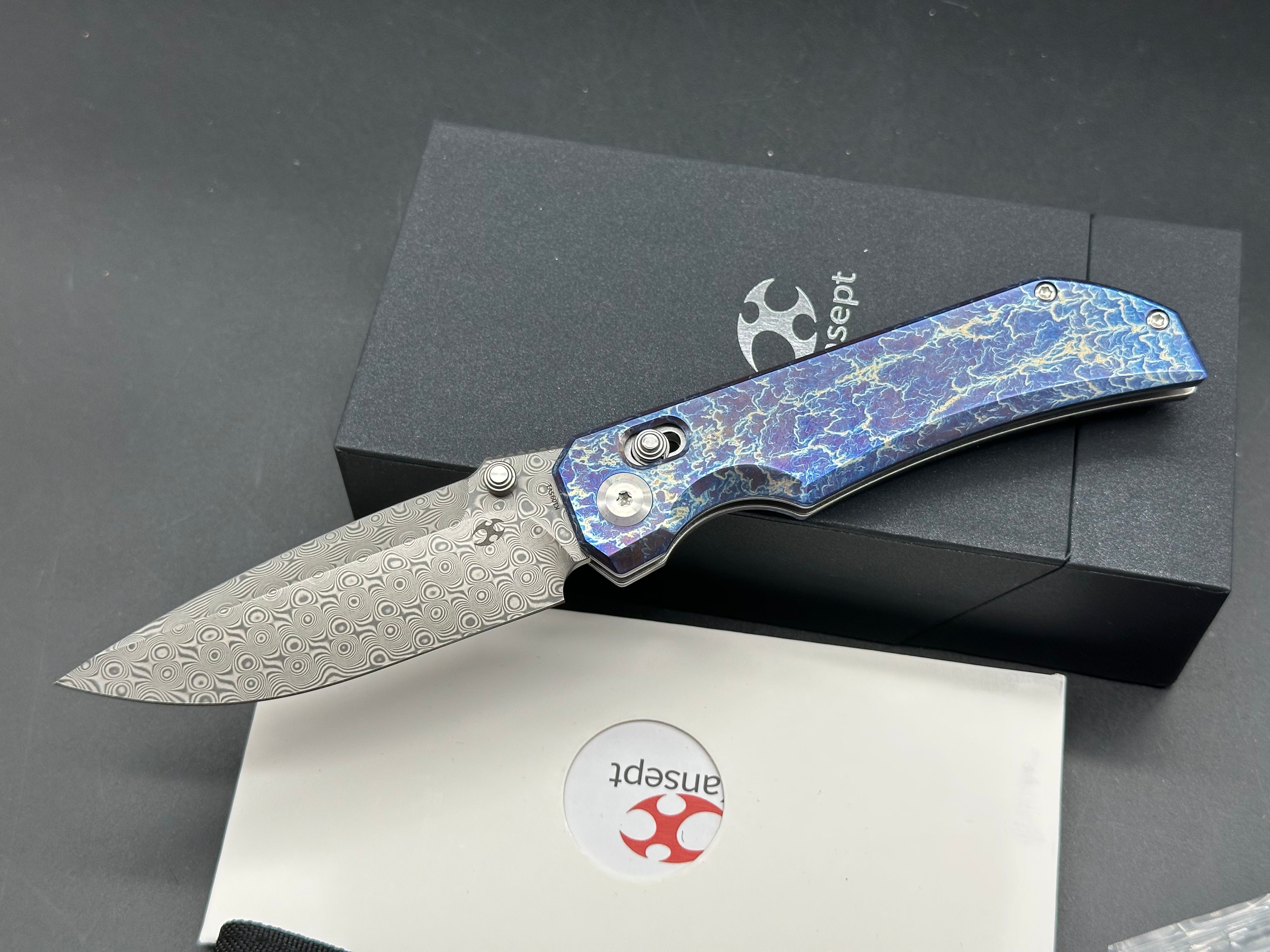 KANSEPT EAGLESTRIKE LIGHTNING STRIKE TITANIUM HANDLE DAMASCUS BLADE
