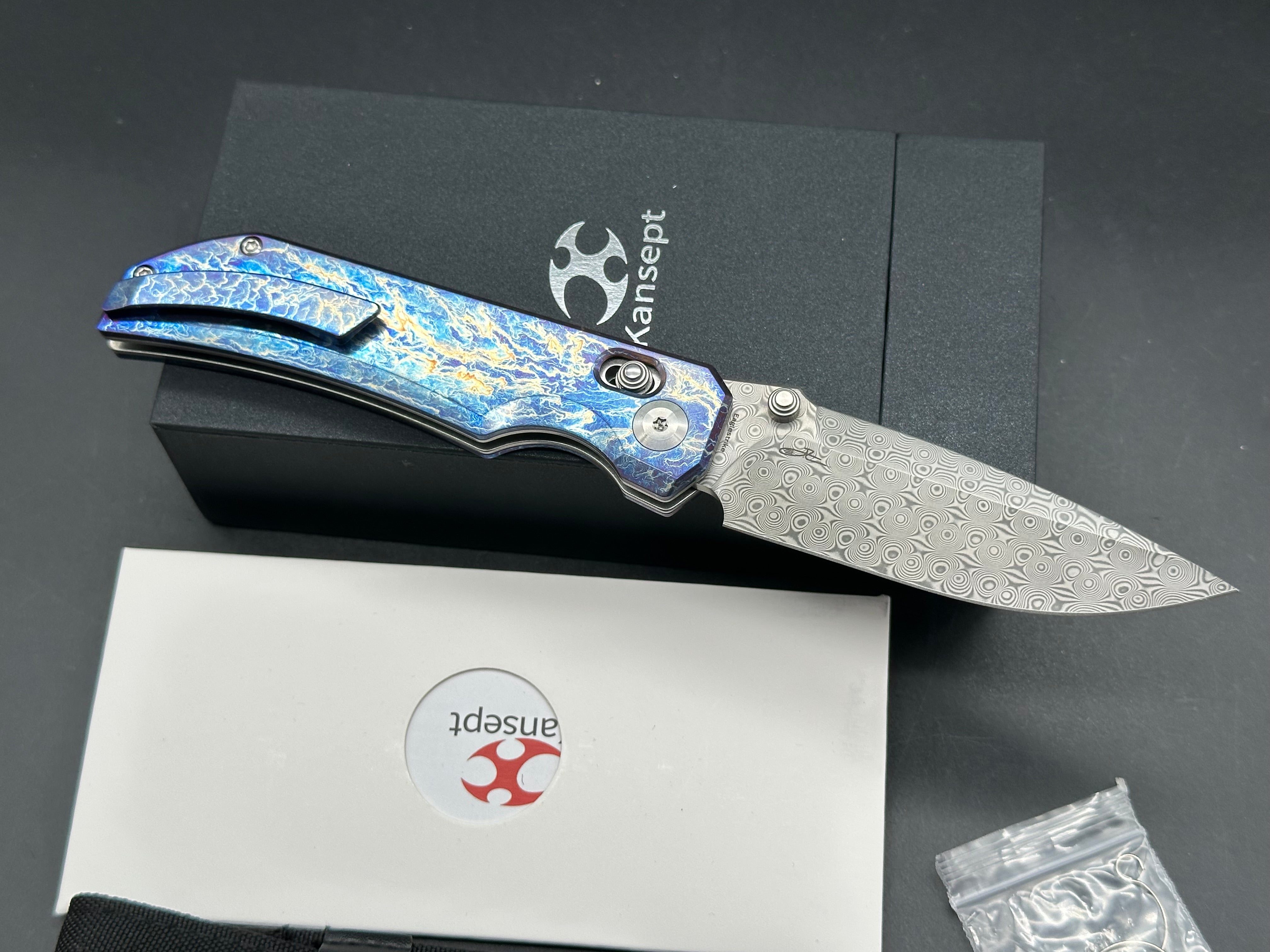 KANSEPT EAGLESTRIKE LIGHTNING STRIKE TITANIUM HANDLE DAMASCUS BLADE