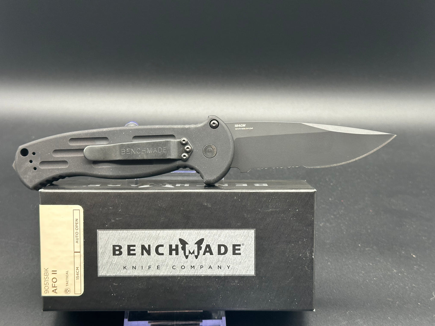 Benchmade 9051 AFO II black aluminum handle w/154CM partially serrated blade