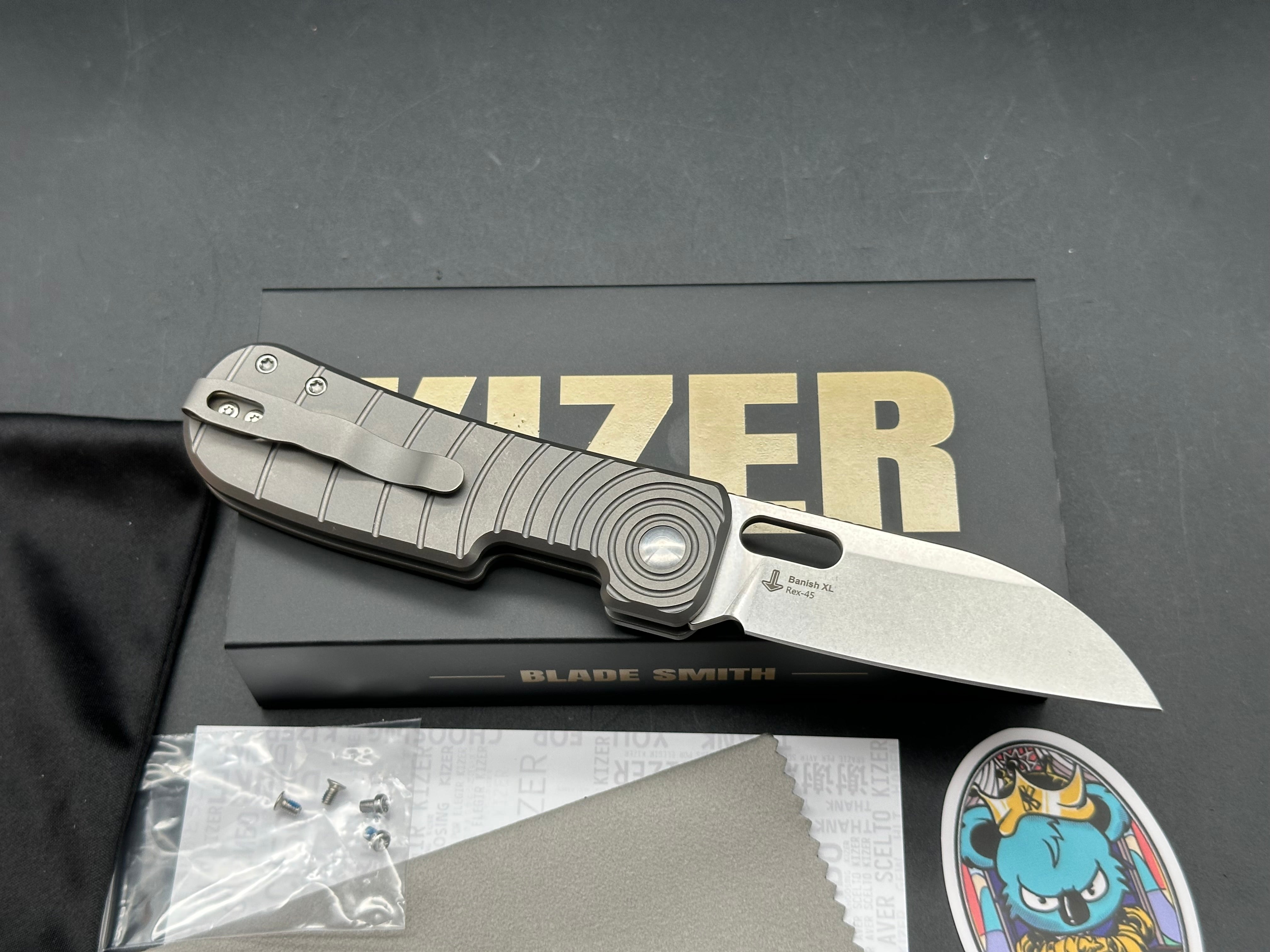 WMK EXCLUSIVE KIZER BANISH XL POCKET KNIFE TOP LINER LOCK TITANIUM HANDLE REX-45 STEEL BLADE