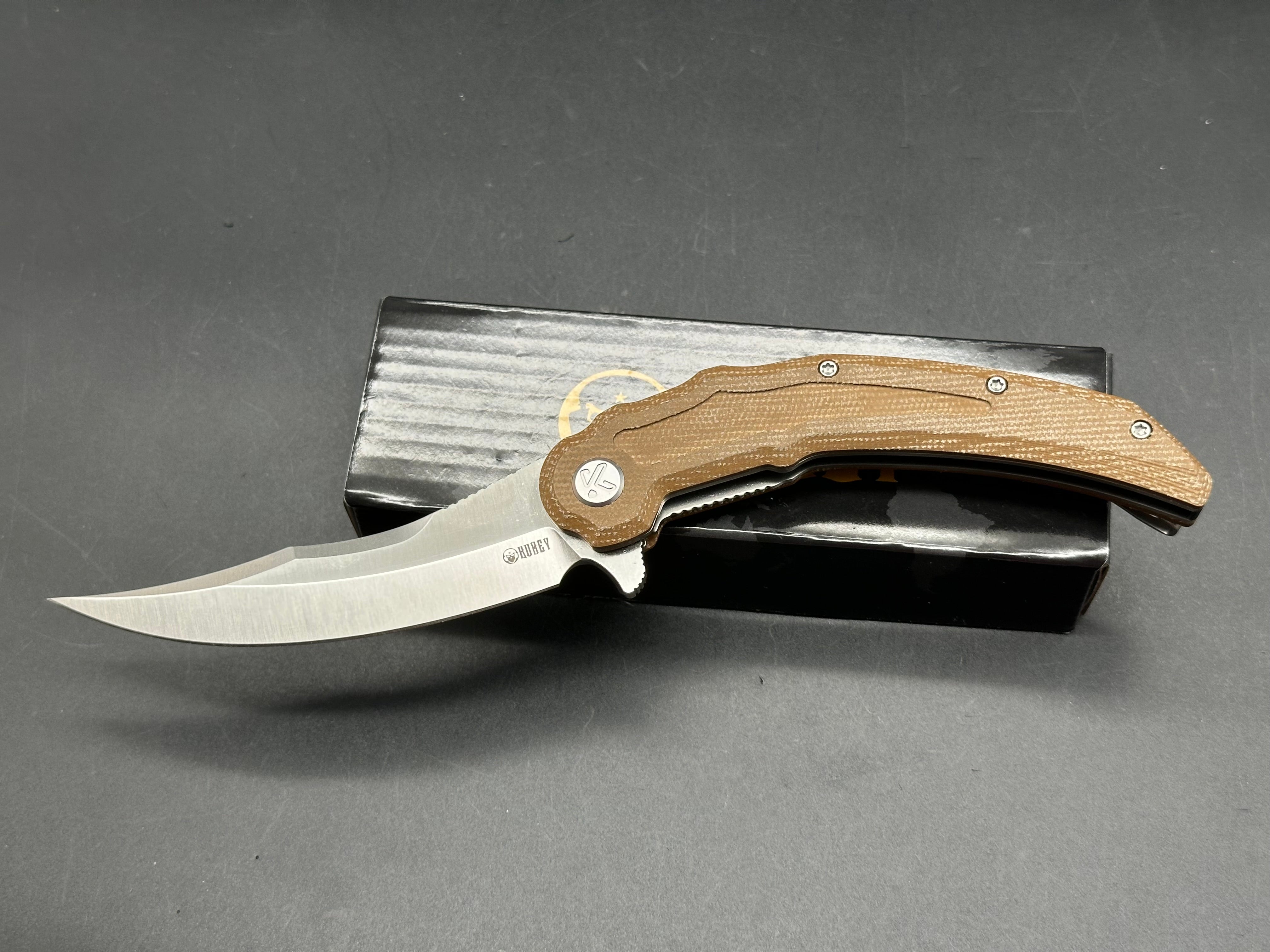 Kubey Wave Crest Liner Lock Pikal Folding Knife Brown Micarta Handle 3.78" Satin 14C28N