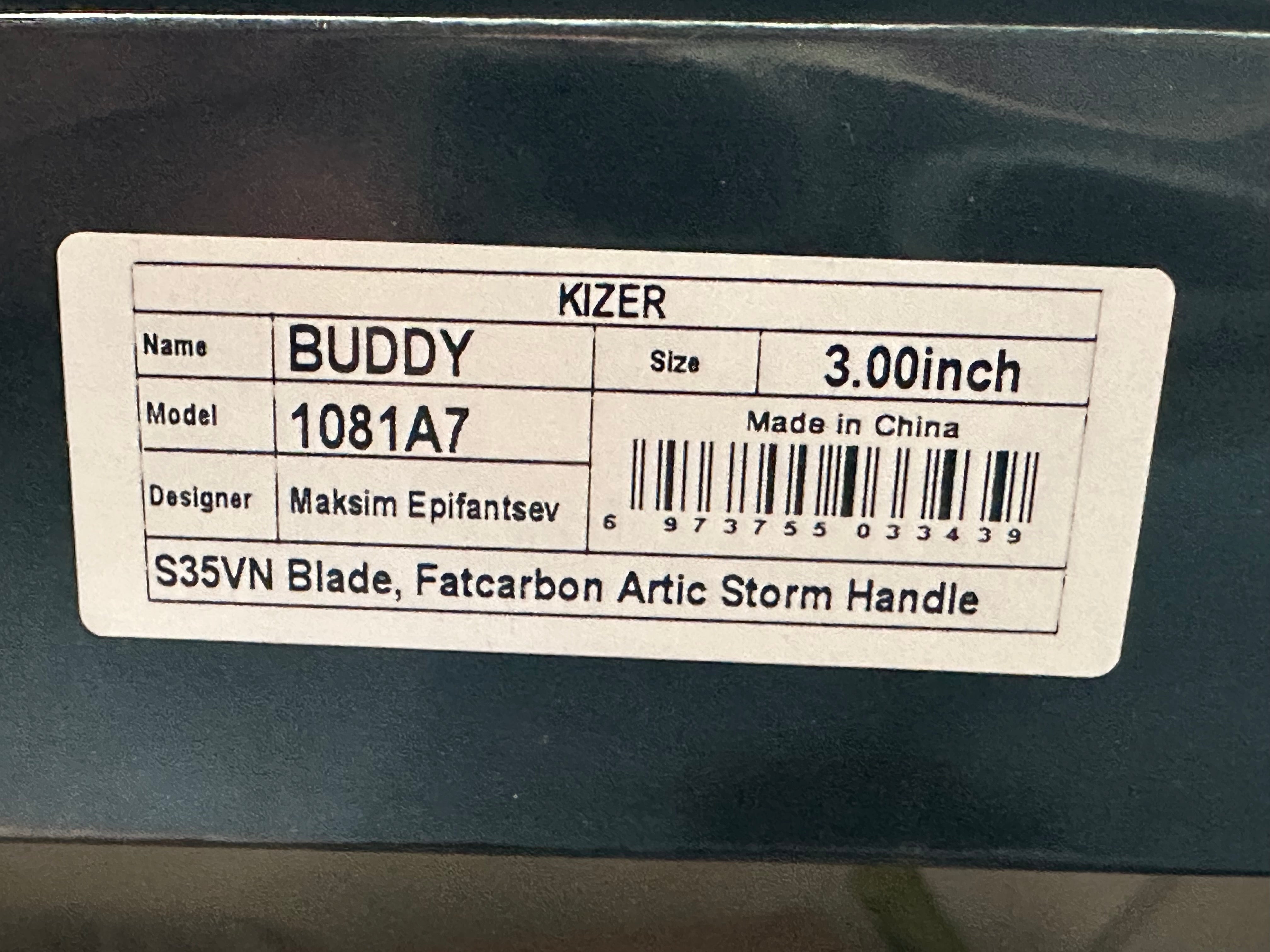 Kizer Buddy fixed blade Arctic Storm fat carbon scales / S35VN blade