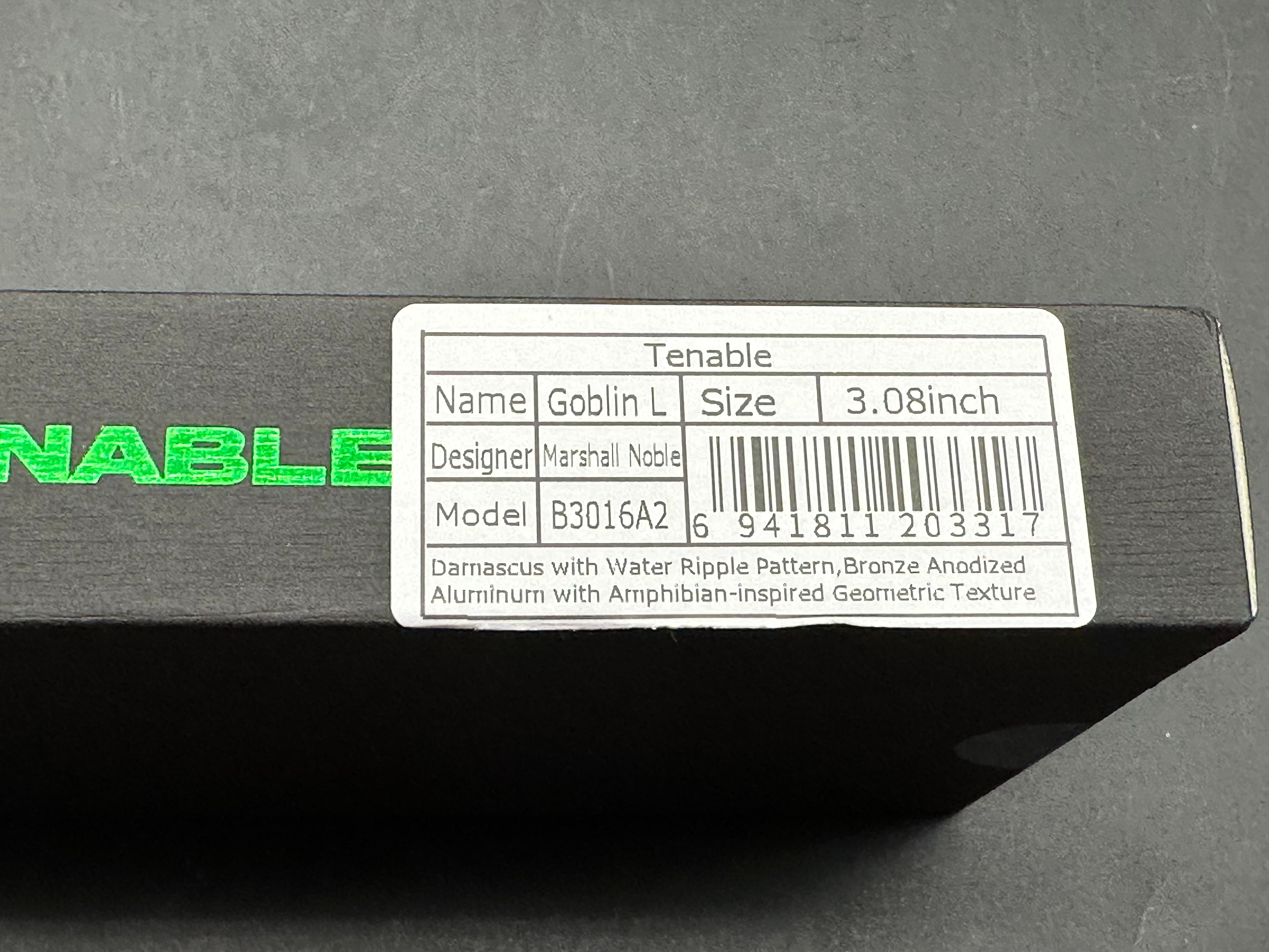 Tenable Goblin L Folding Knife | 3.08" Water Ripple Damascus Blade