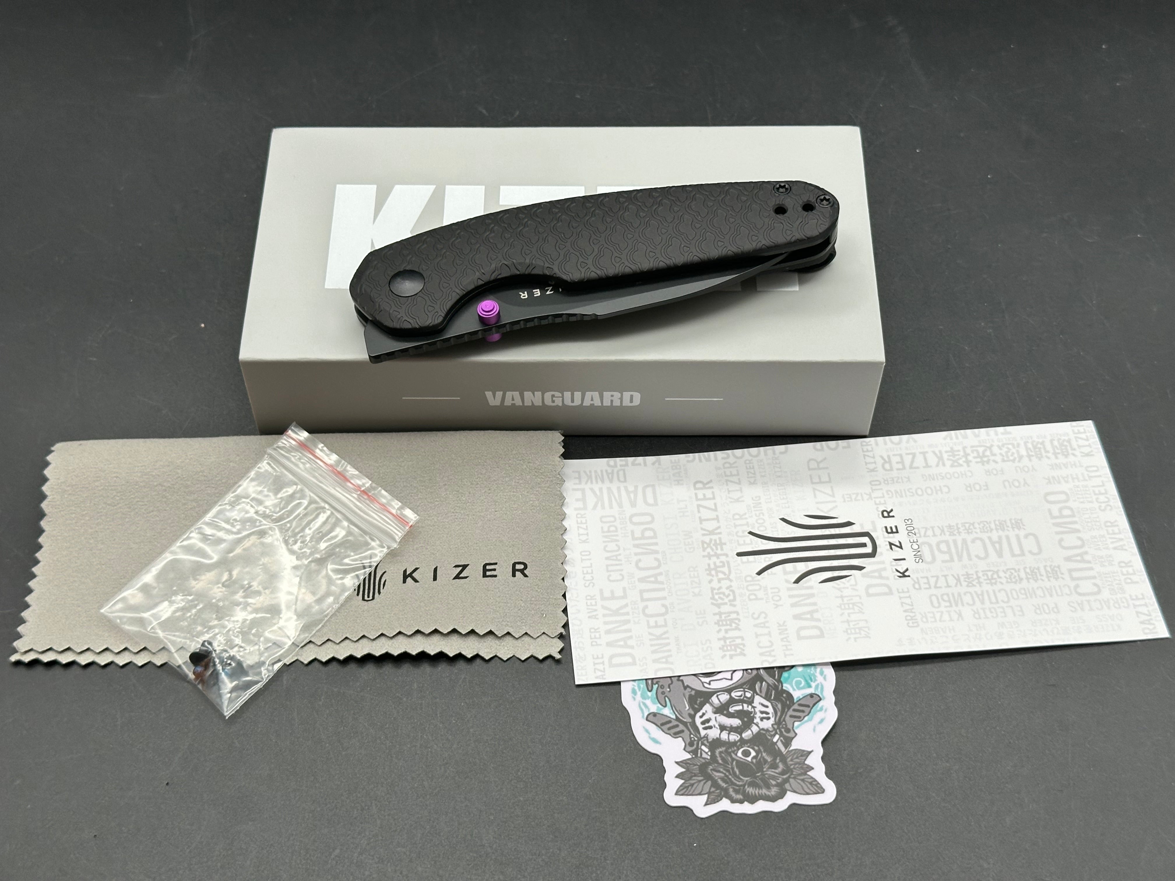 KIZER METEORA FOLDING KNIFE BLACK ALUMINUM HANDLE NITRO-V BLADE