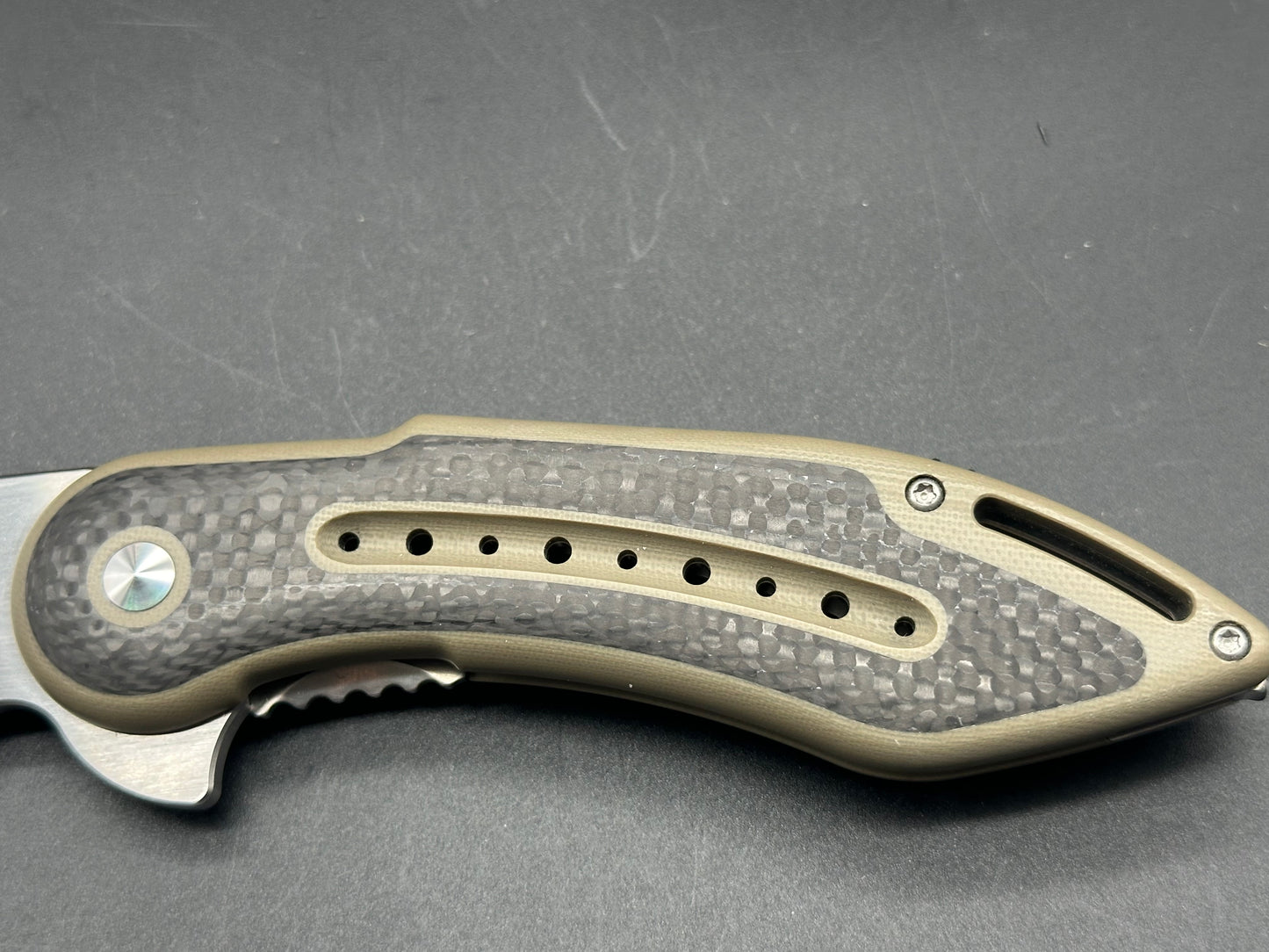 Todd Begg Steelcraft Begg Glimpse 7 tan G10/CF inlays w/S35VN blade