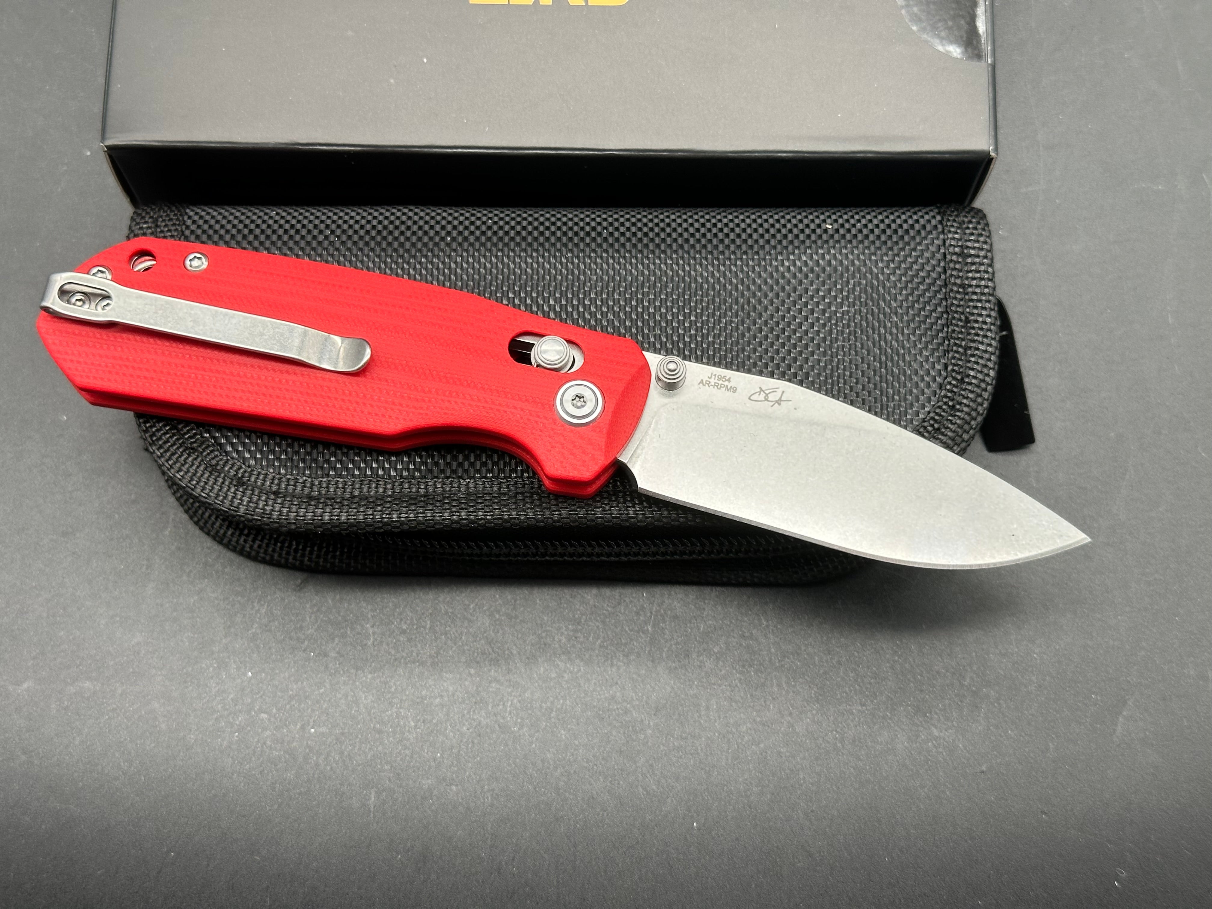 CJRB MAXIMAL RED G10 HANDLE AR-RPM9 DROP POINT
