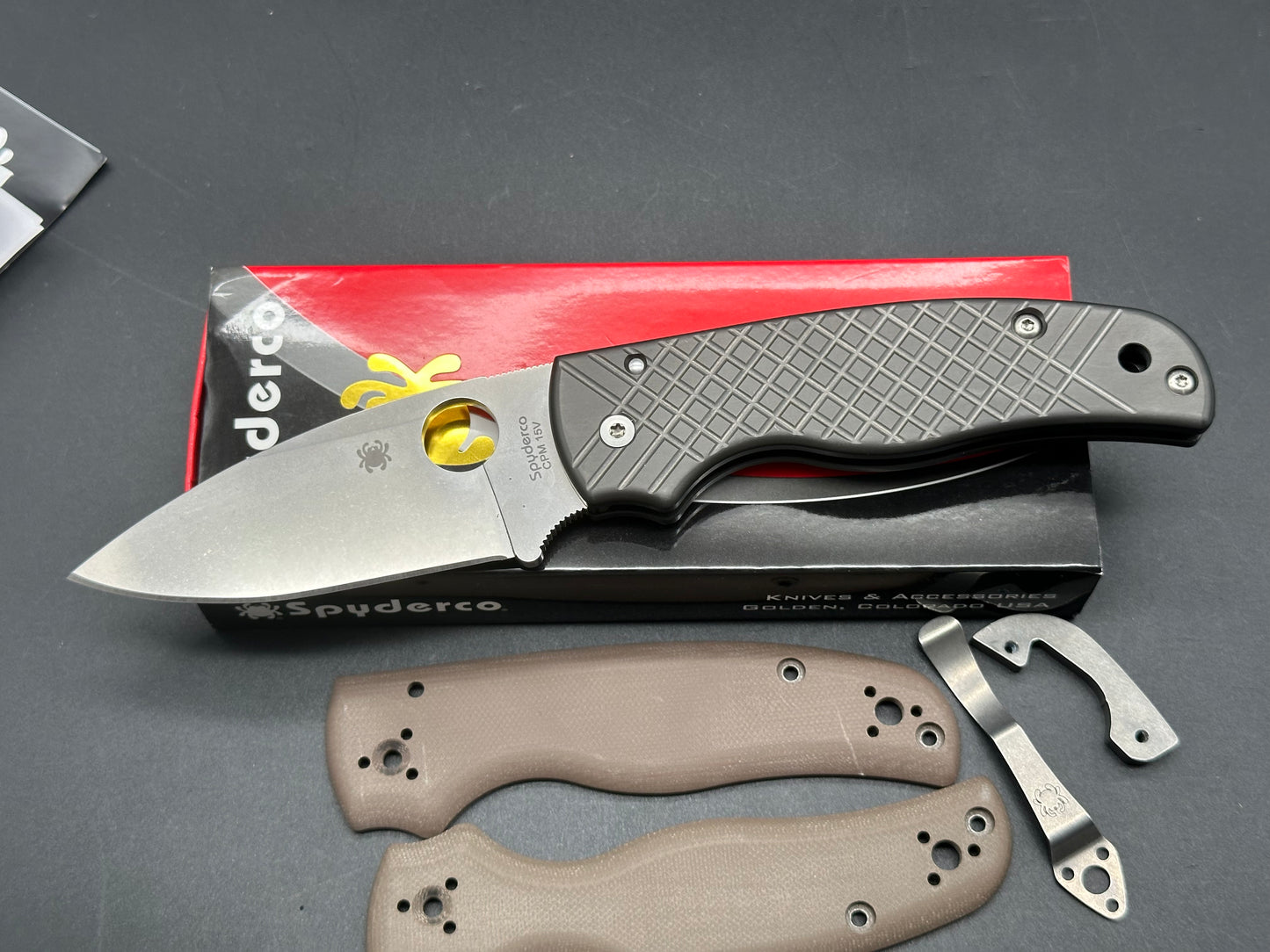 Spyderco Shaman in S15V with Meton Boss Zirconium scales, backspacer and clip