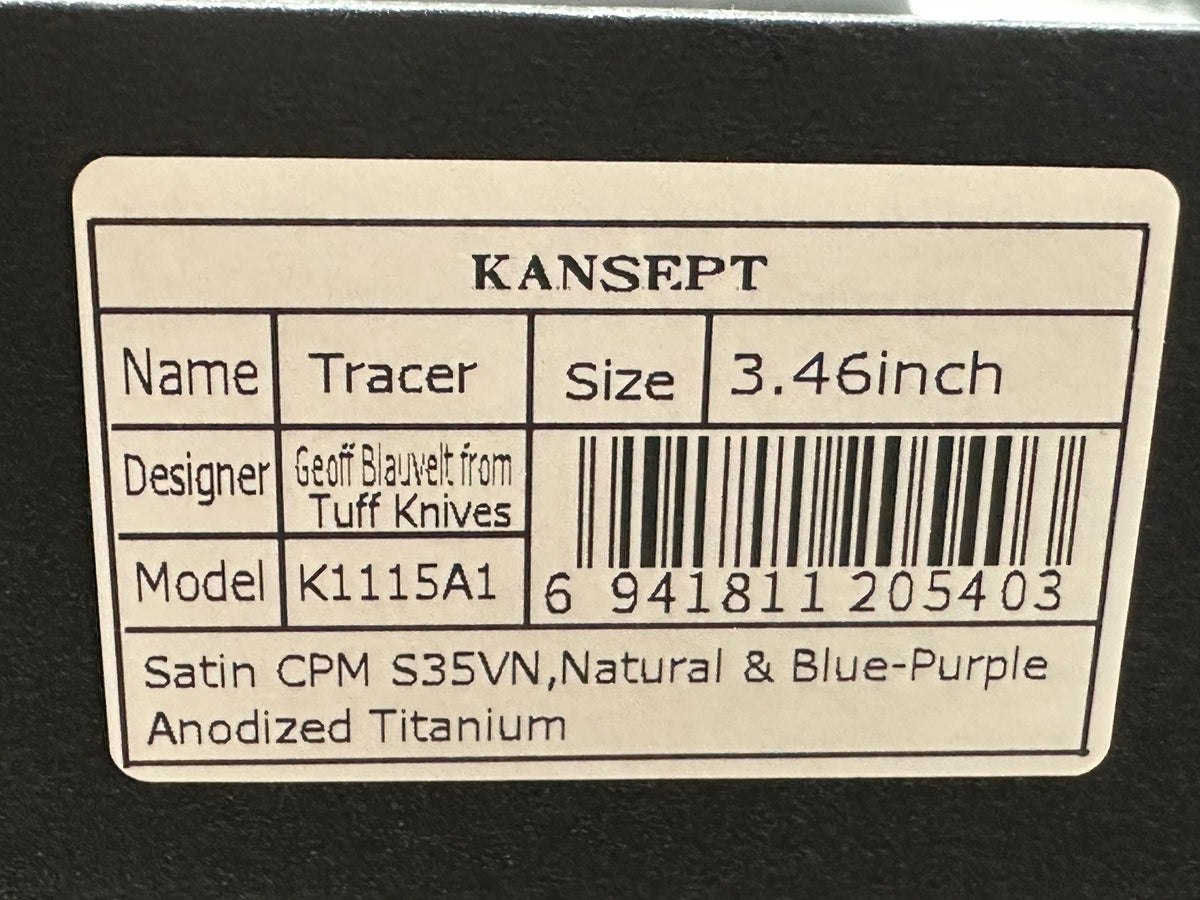 KANSEPT TRACER FOLDING KNIFE NATURAL/BLUE-PURPLE ANODIZED TITANIUM HANDLE 3.5" SATIN S35VN DROP POINT PLAIN EDGE