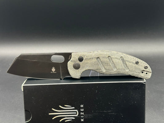 KIZER C01C SHEEPDOG POCKETKNIFE BLACKWASH 154CM BLADE BUTTON LOCK MICARTA HANDLE V4488BC1